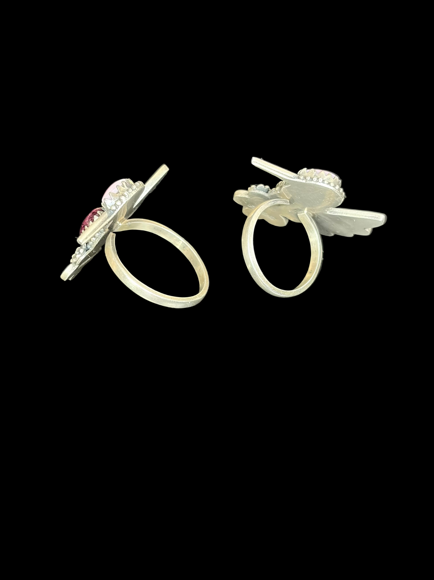 Handcrafted Purple Spiny & Pink Conch Hummingbird Rings - adjustable