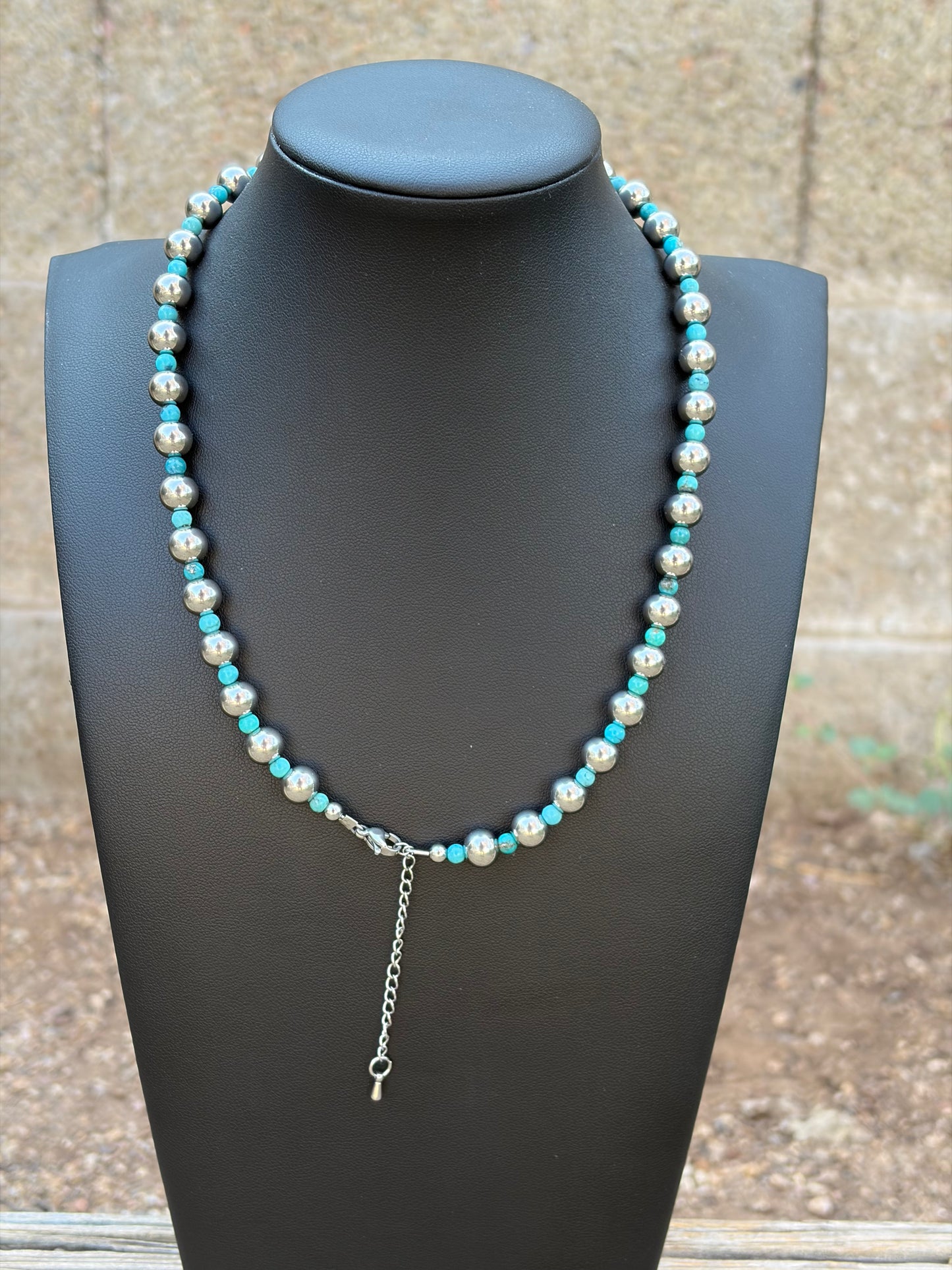 Desert Steel & Kingman Turquoise Graduated Necklace (8mm & 4mm)