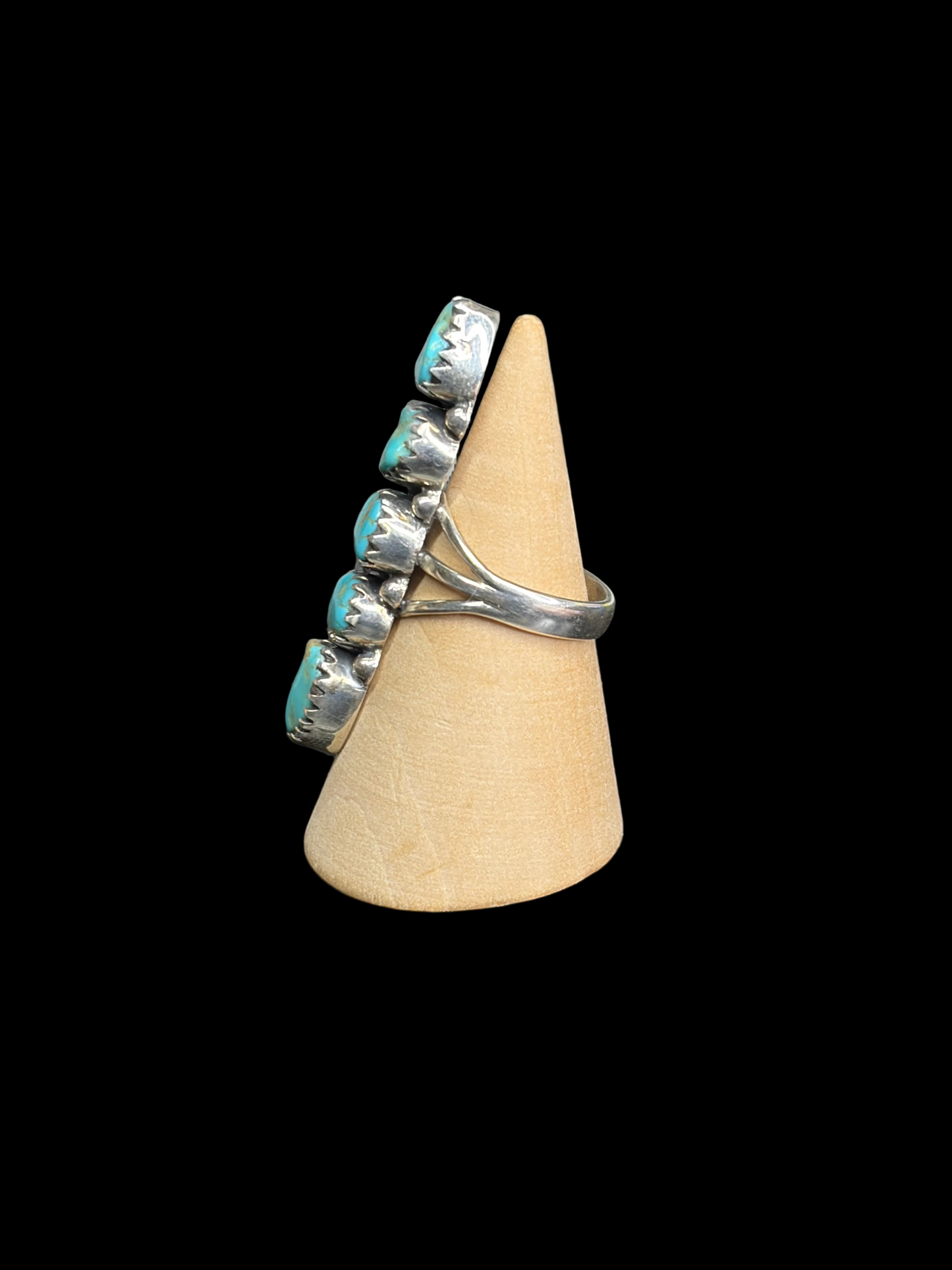 Handcrafted Kingman Turquoise Crawler Ring - size 7