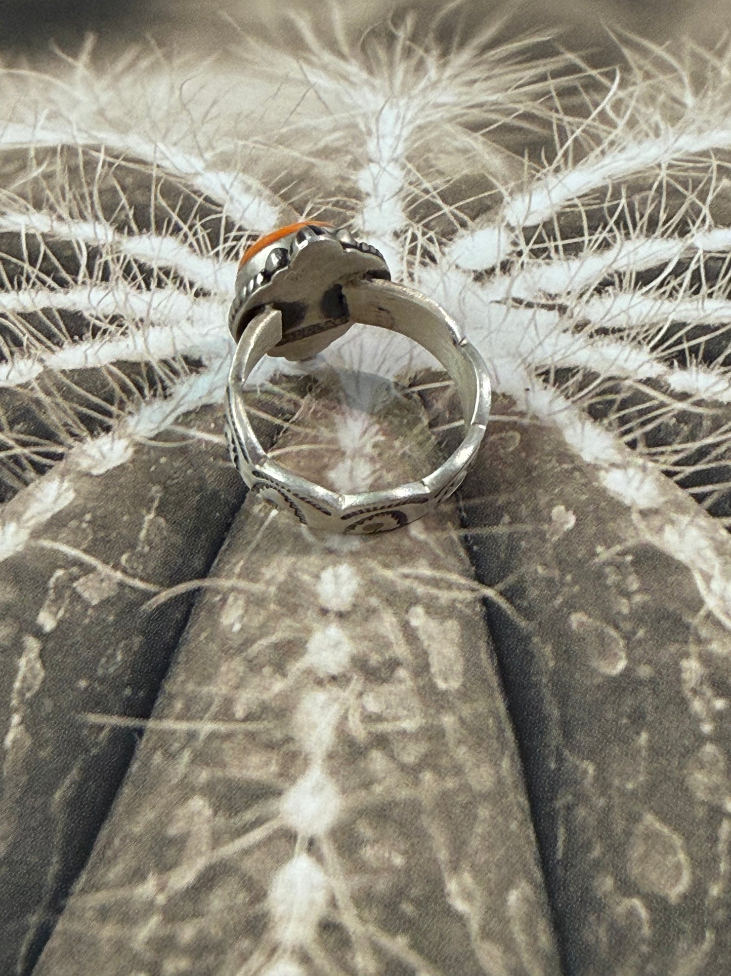 Orange Spiny Thick Band Ring - size 7
