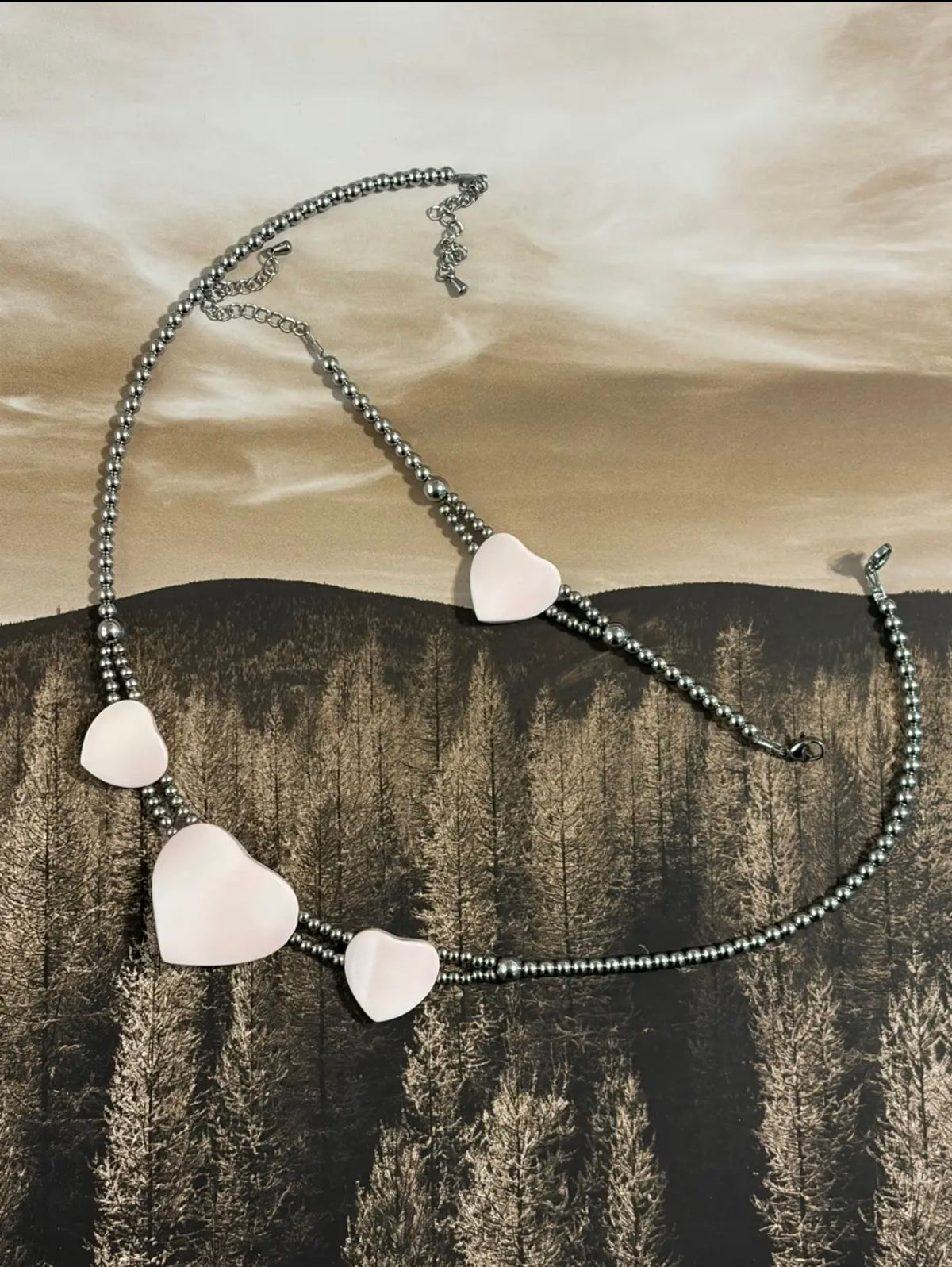 Desert Steel Pink Conch Heart Choker & Bracelet Set