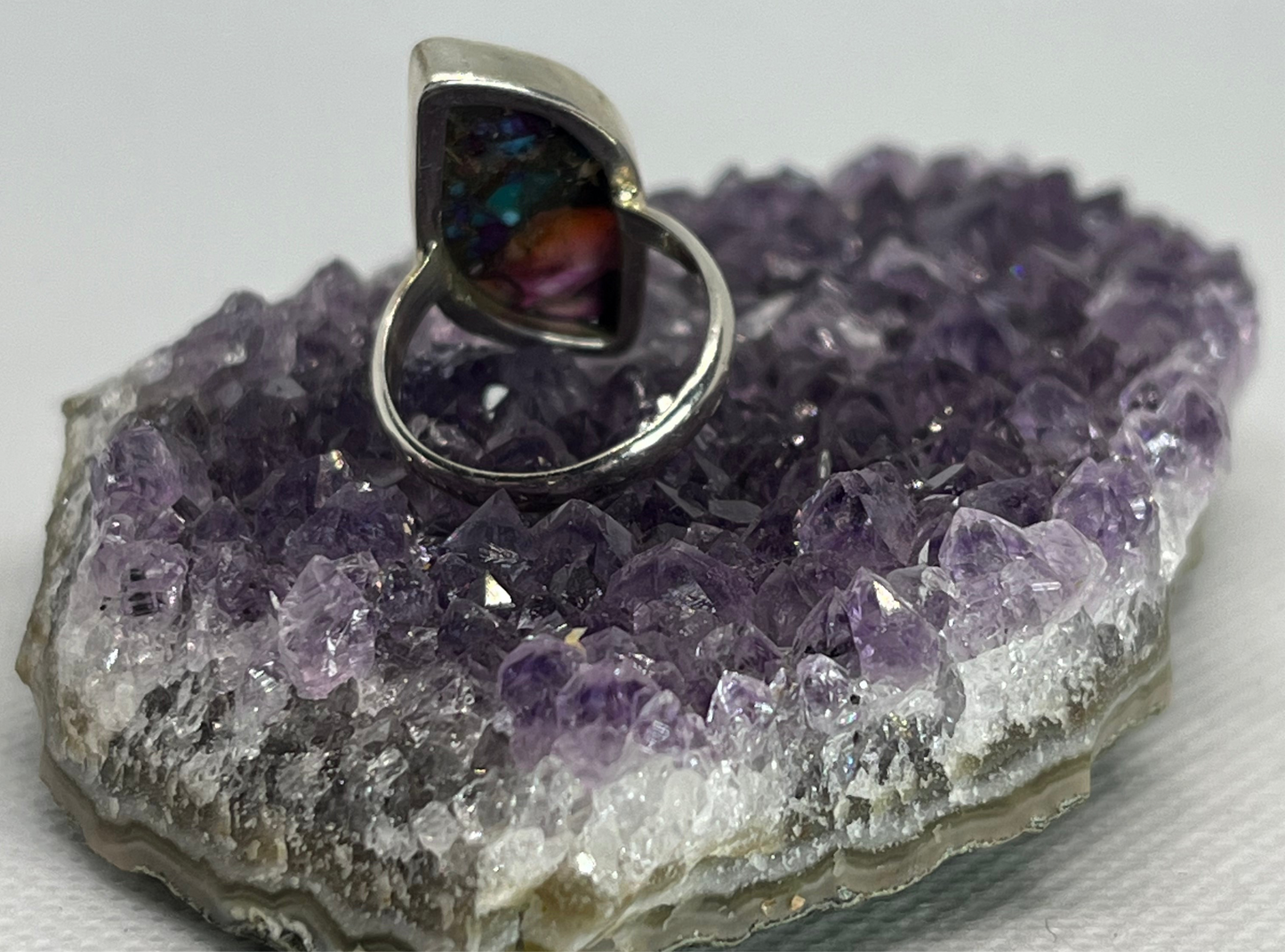 Spiny Oyster & Pink Dahlia Sterling Silver Ring - Size 6