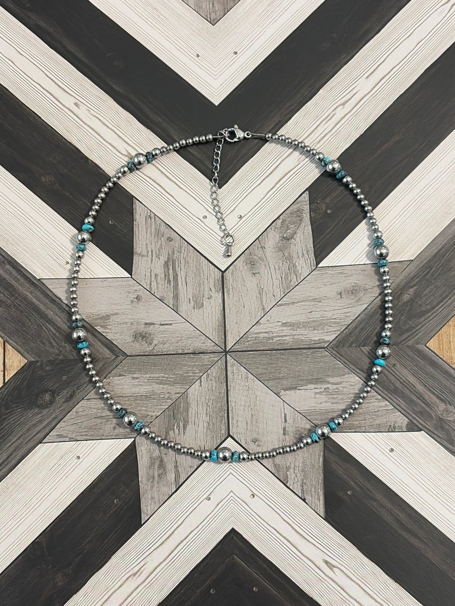 Desert Steel & AZ Turquoise Graduated Choker Necklace
