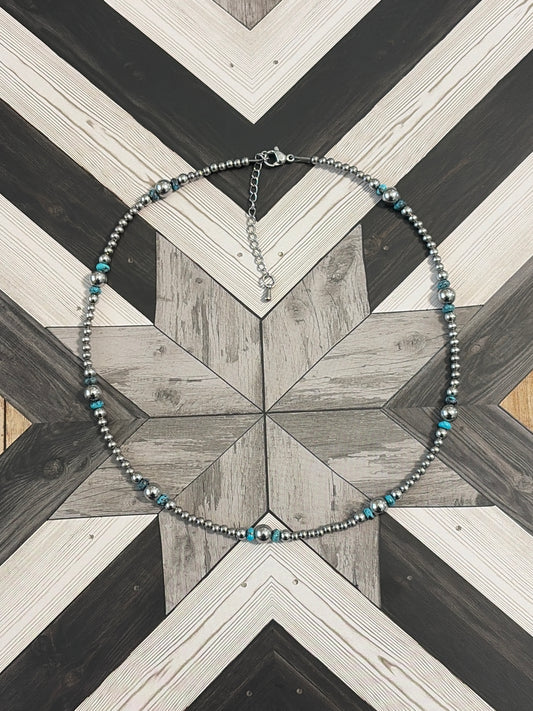 Desert Steel & AZ Turquoise Graduated Choker Necklace