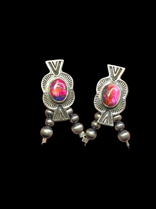 Pink Dahlia & Pearl Post Back Earrings