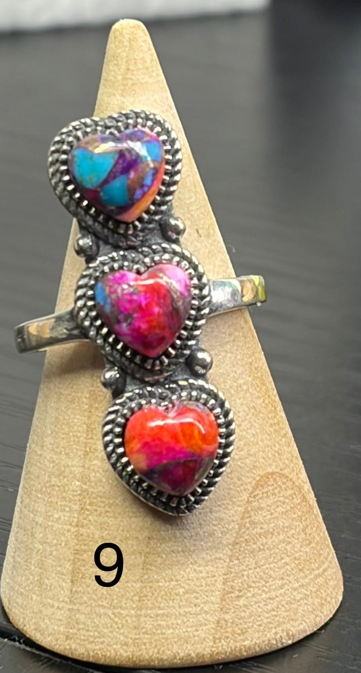 Pink Dahlia Triple Heart Ring