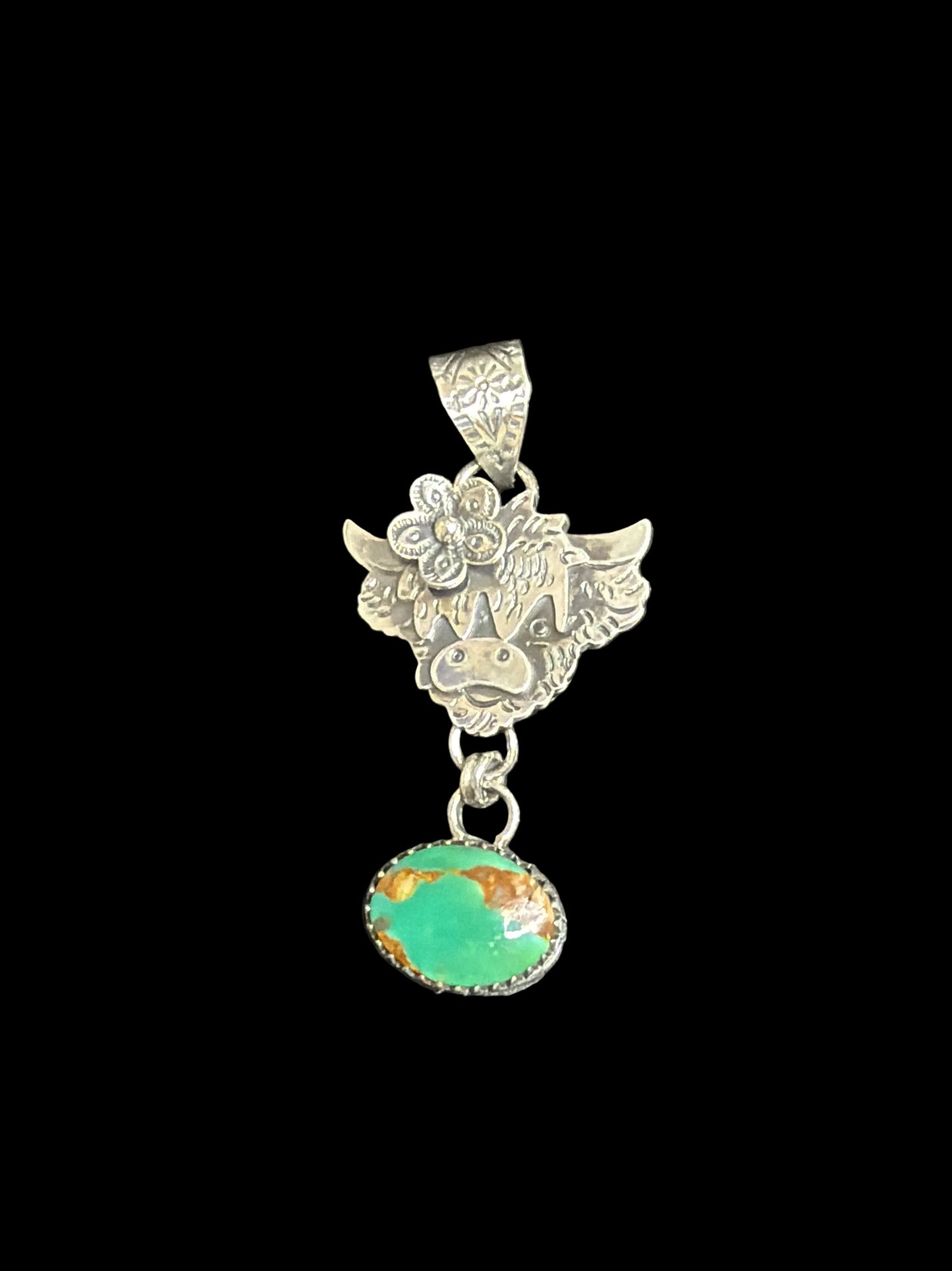 Handcrafted Kingman Turquoise Highland Cow Pendant