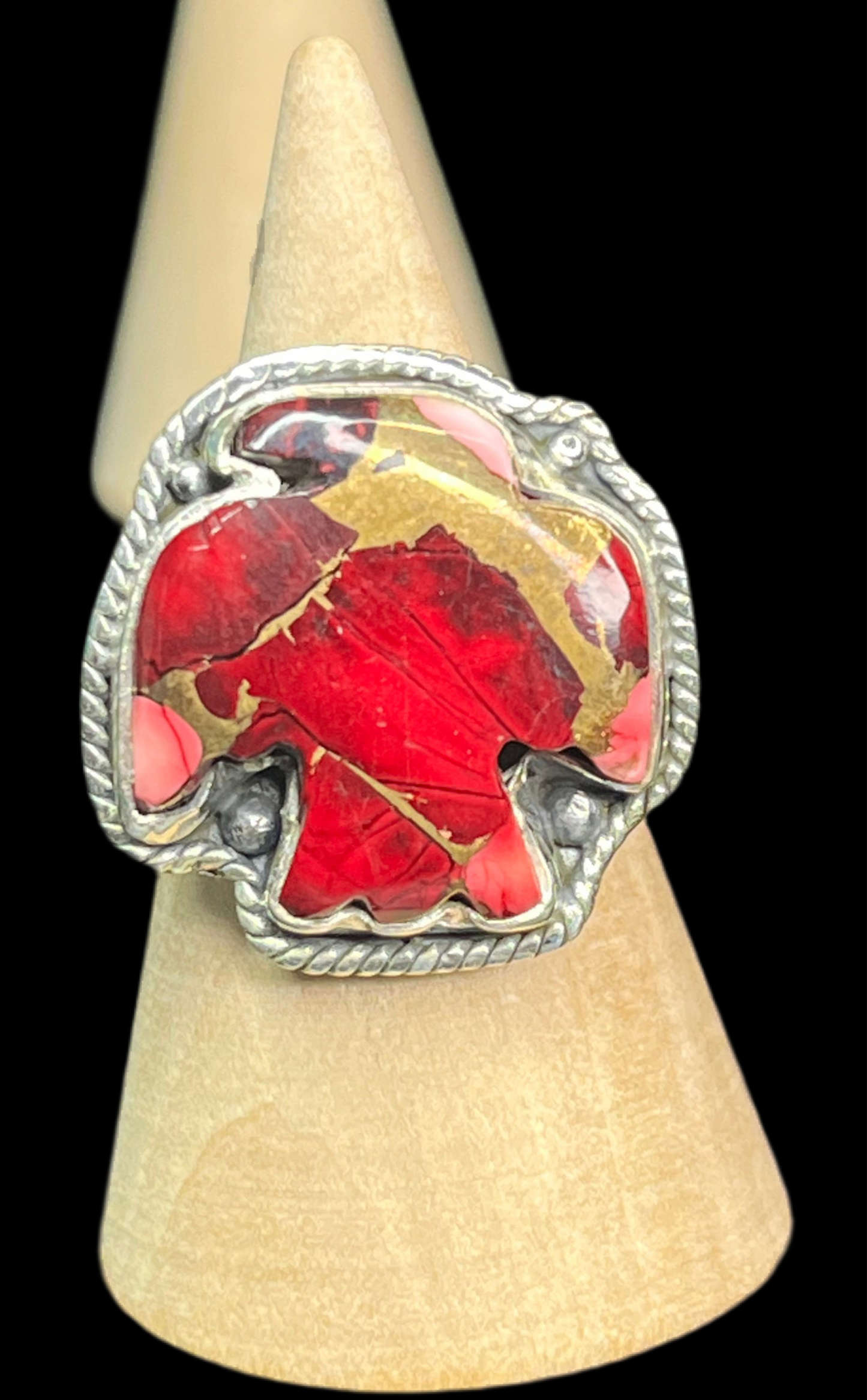 Red Dahlia Thunderbird Ring - size 8