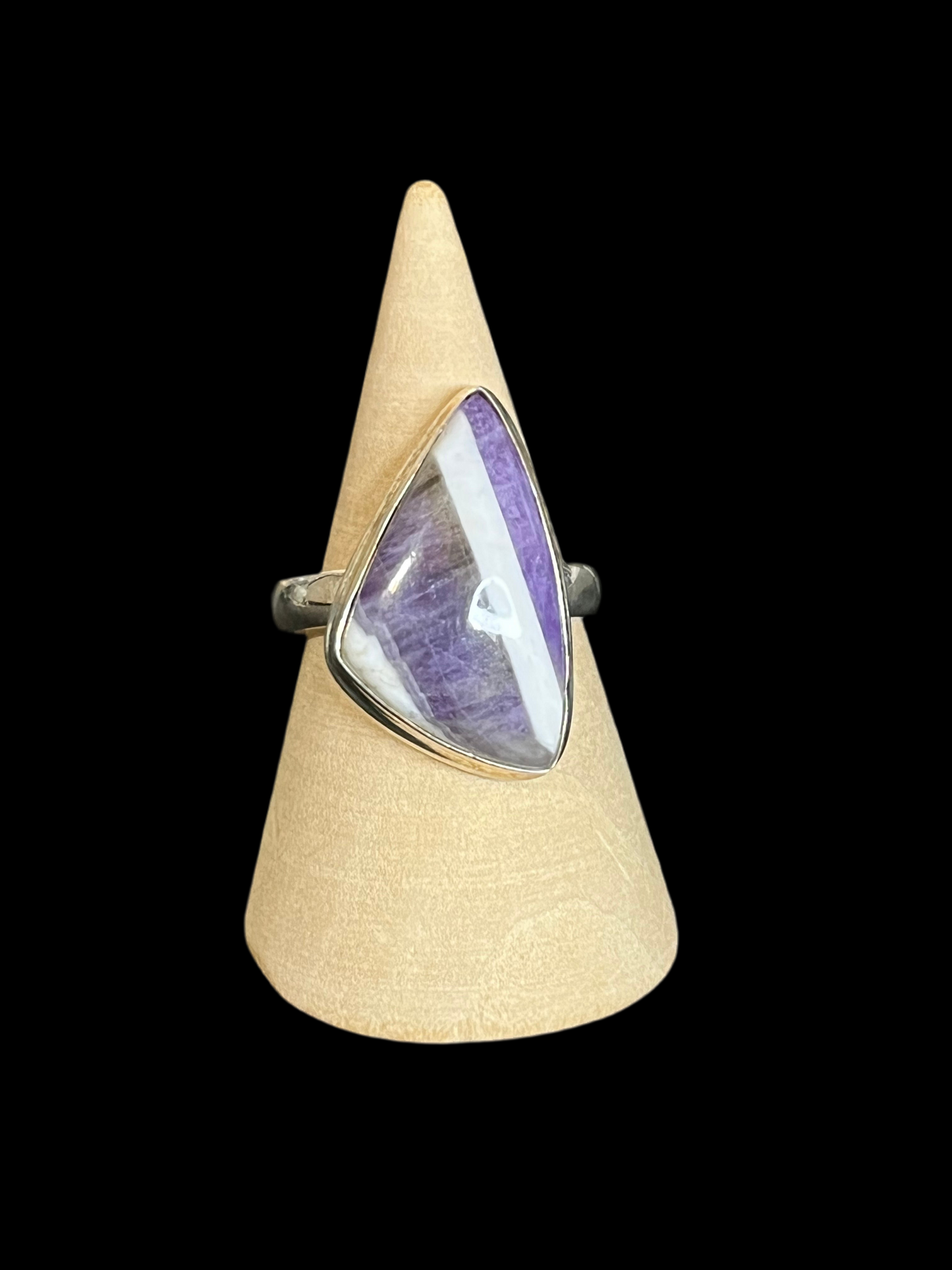 Chevron Amethyst Sterling Silver Ring - size 9.75