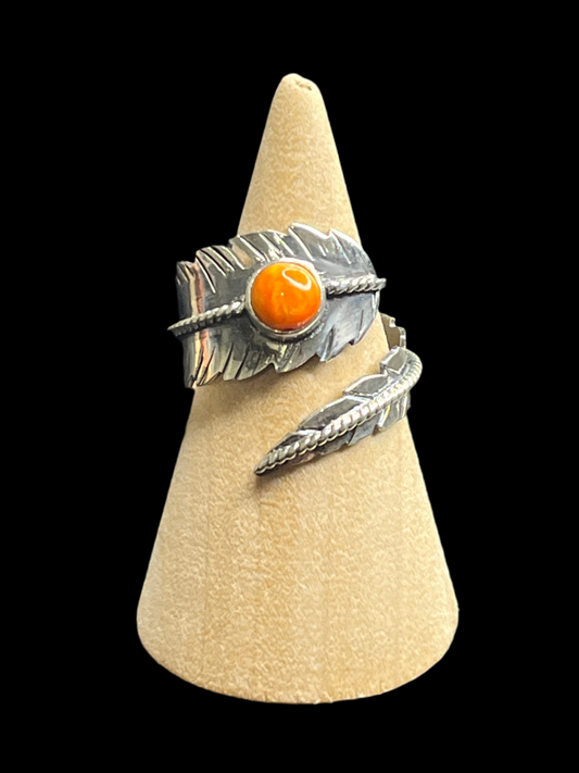 Orange Spiny Feather Ring - Adjustable