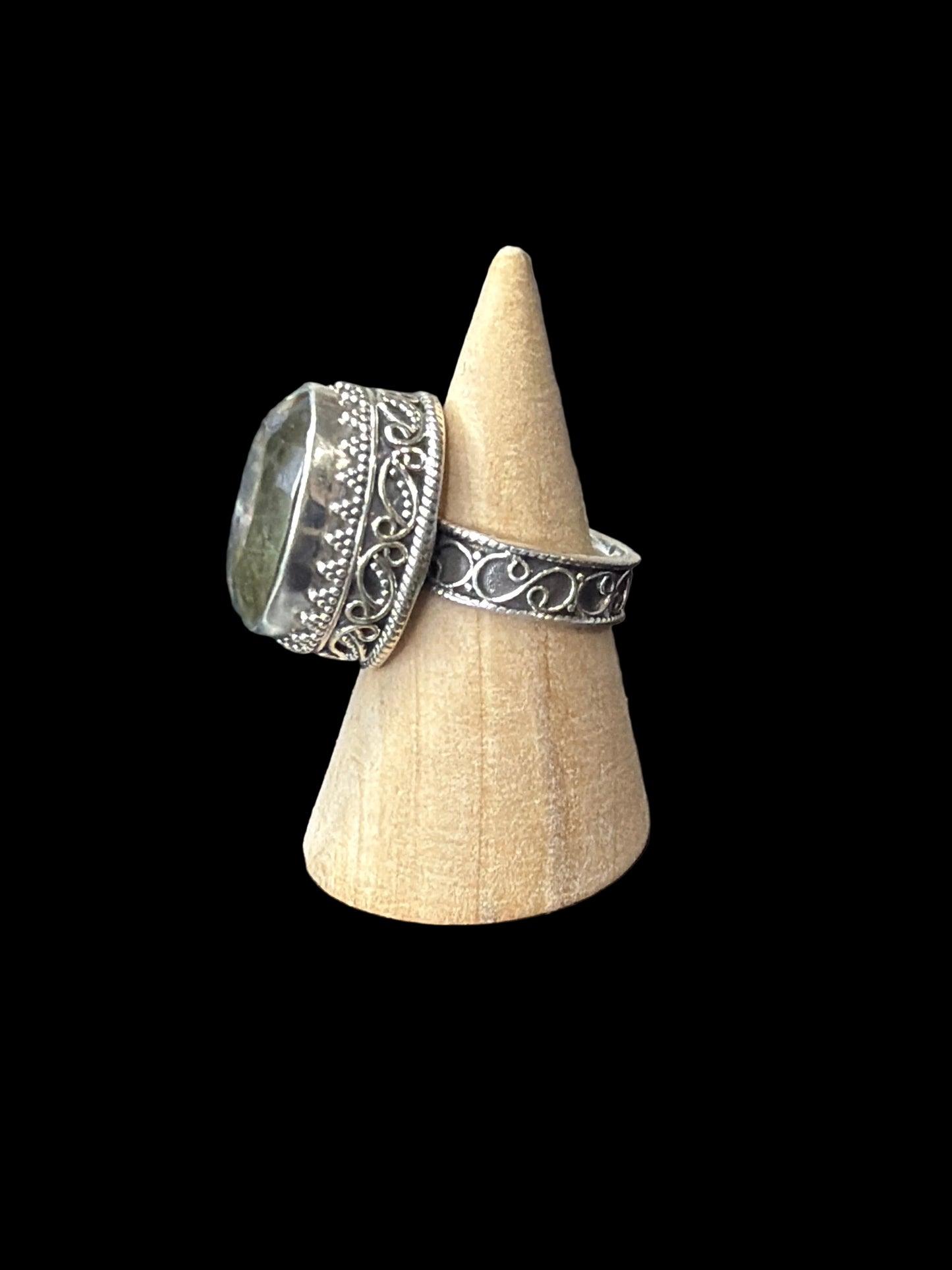 Faceted Green Amethyst Statement Ring - size 8