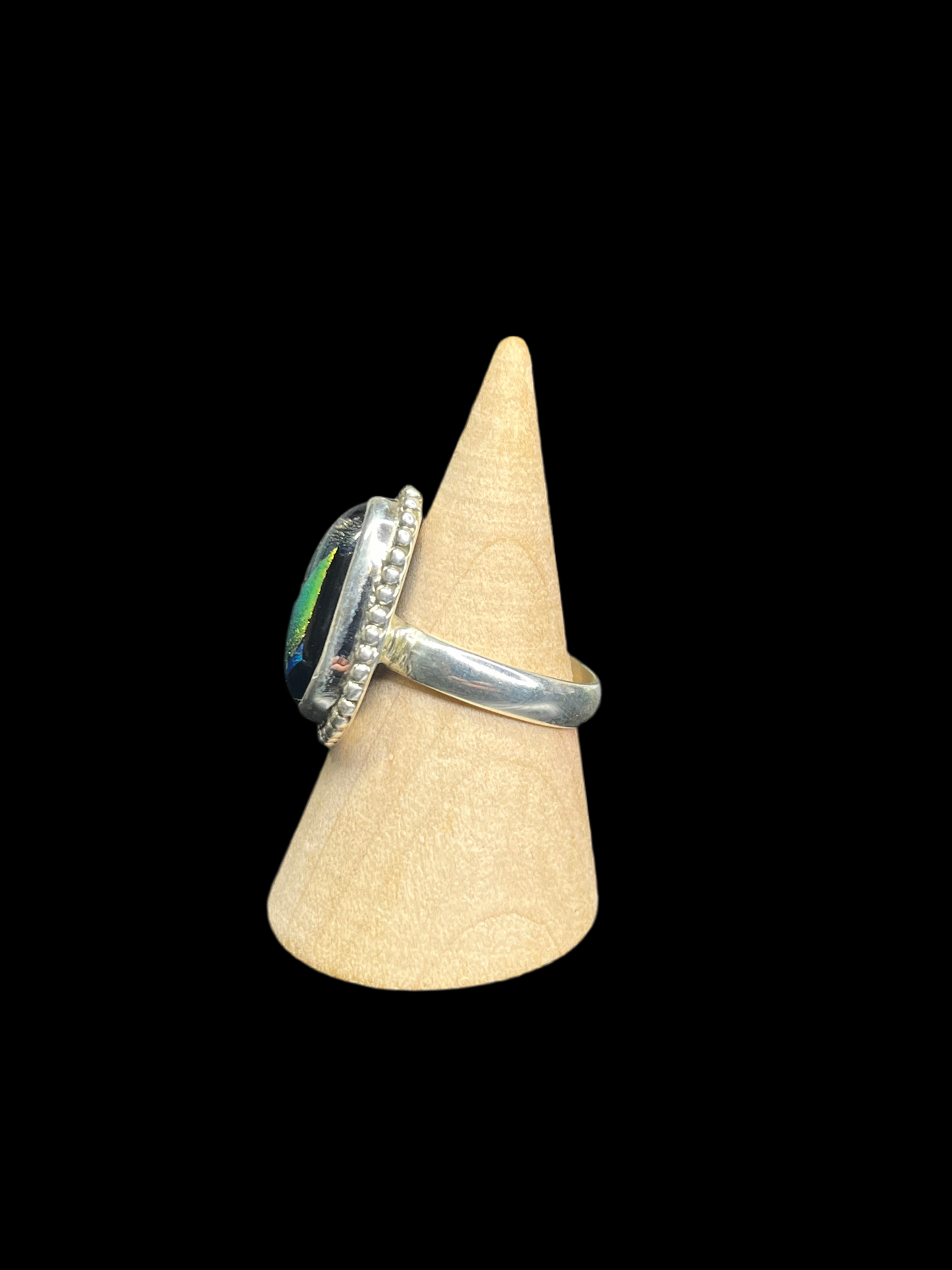 Dichroic Glass Sterling Silver Ring - size 9.5