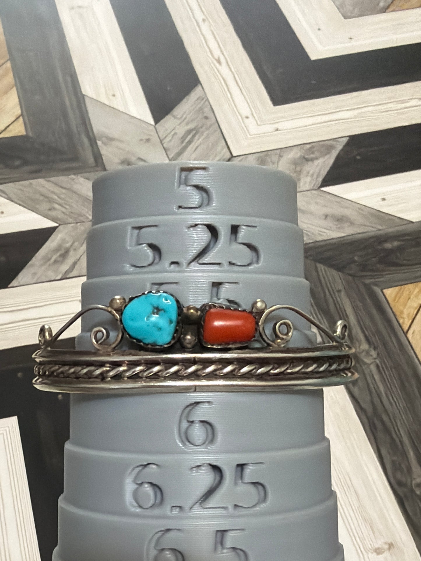 VTG - Native American - M.Yazzie - Turquoise & Coral Cuff