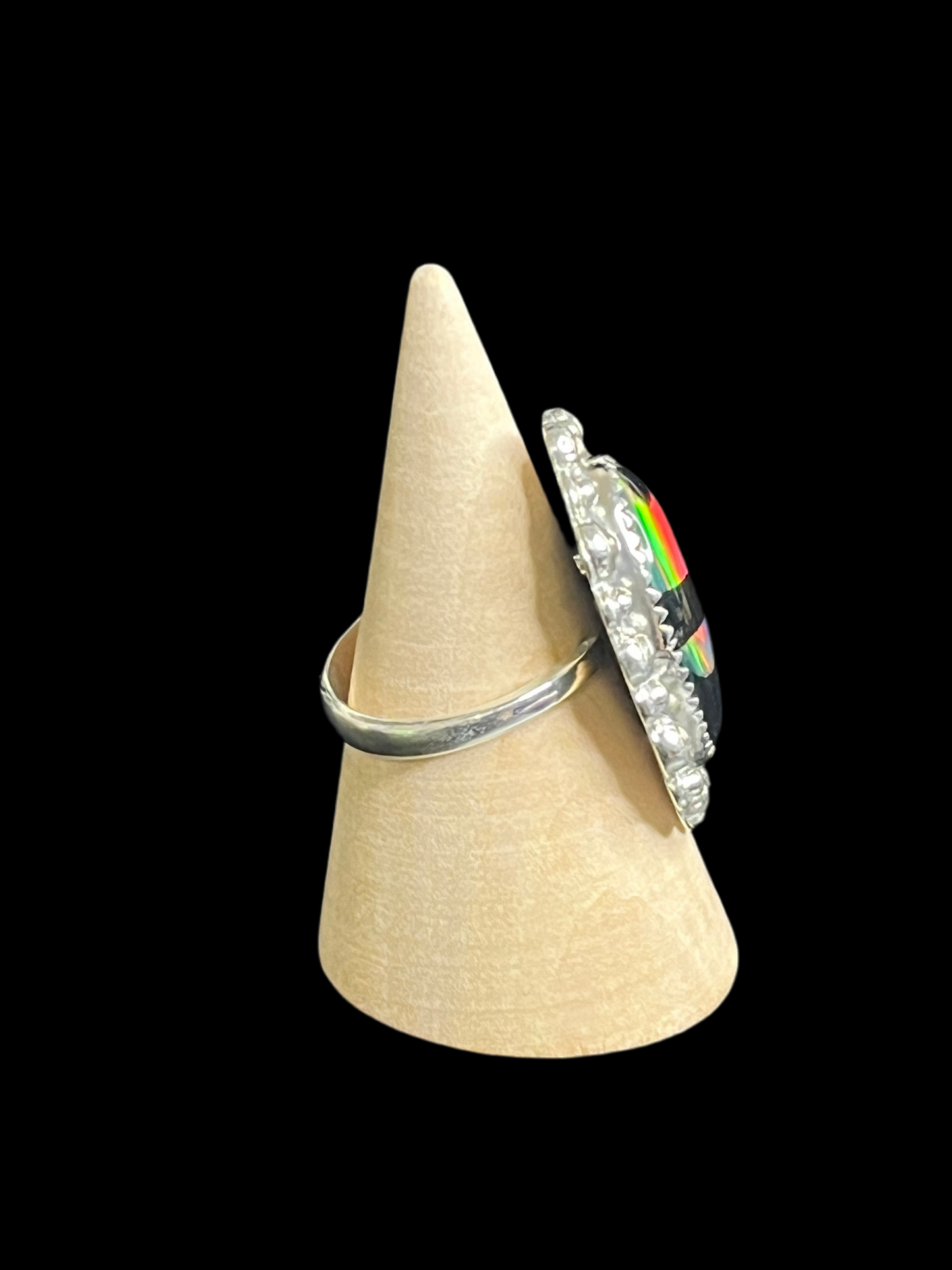 Aurora Opal & Onyx Ring - Adjustable