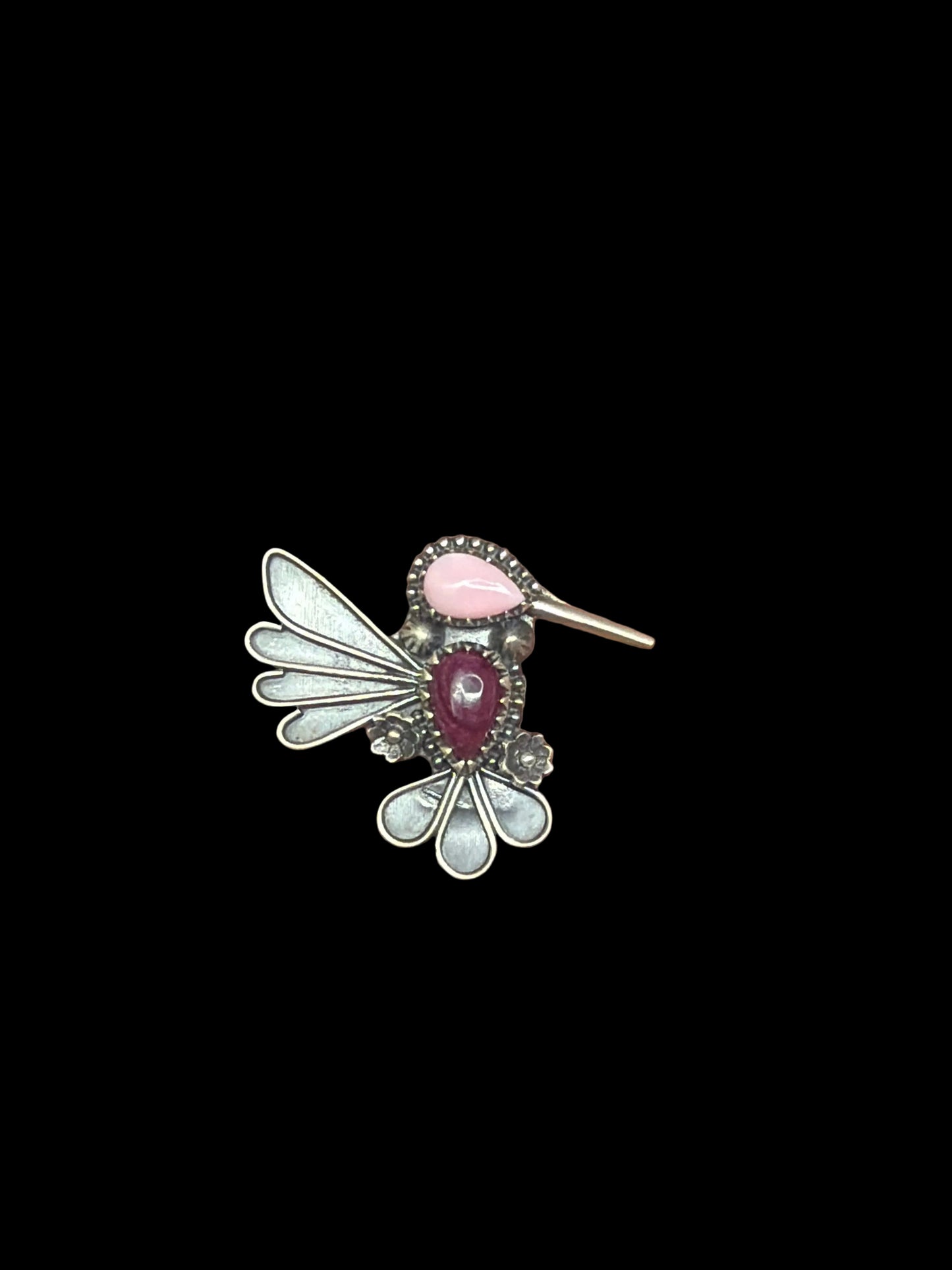Handcrafted Purple Spiny & Pink Conch Hummingbird Rings - adjustable