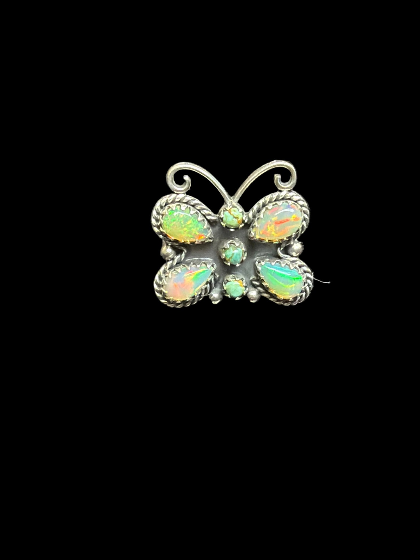 Handcrafted Opal & Kingman Turquoise Butterfly Rings