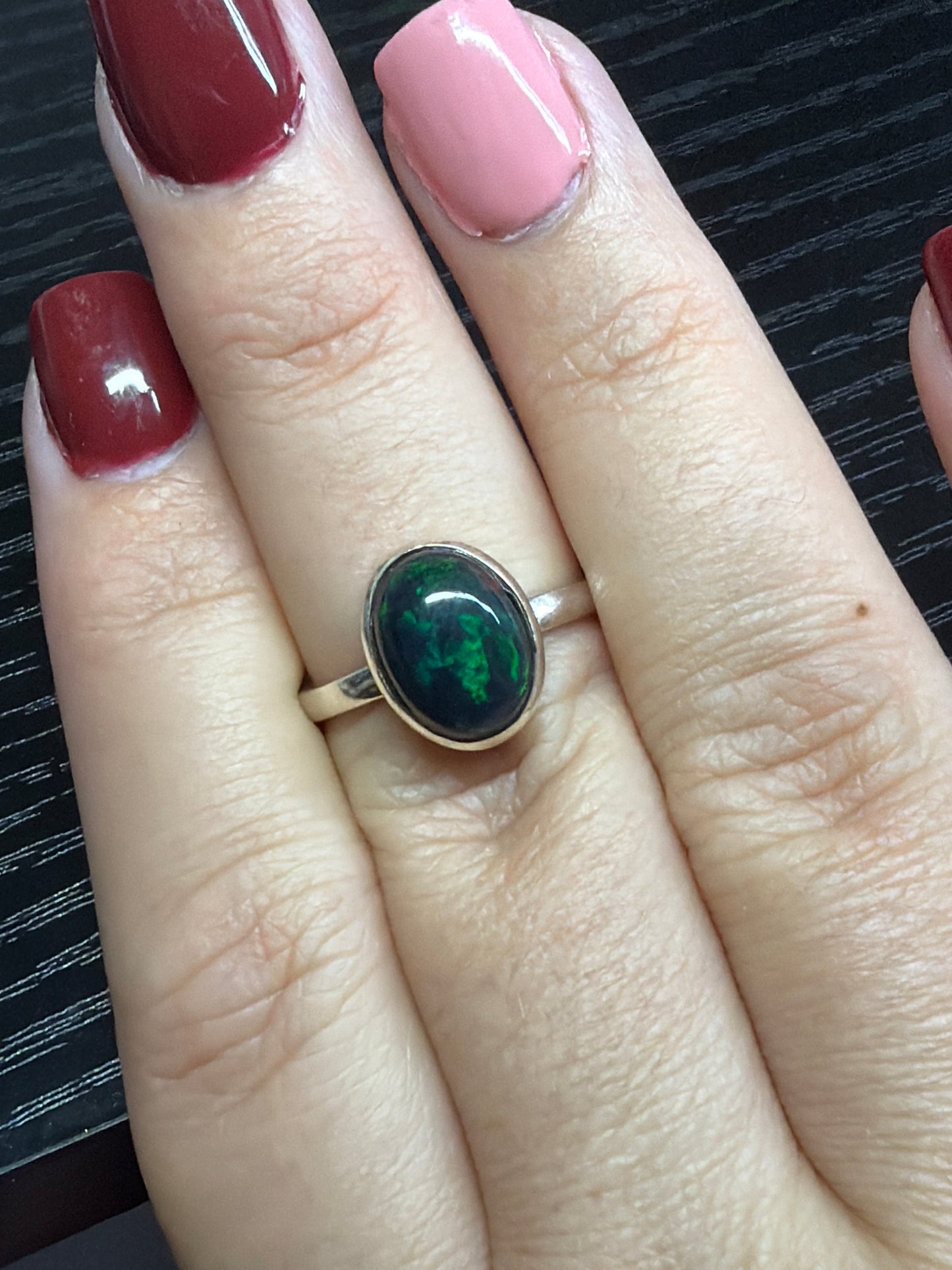 Natural Black Ethiopian Fire Opal Rings - Adjustable