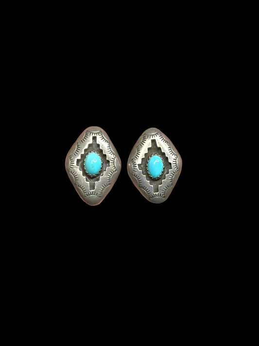 Vintage - Native - Sleeping Beauty Turquoise Shadowbox Earrings
