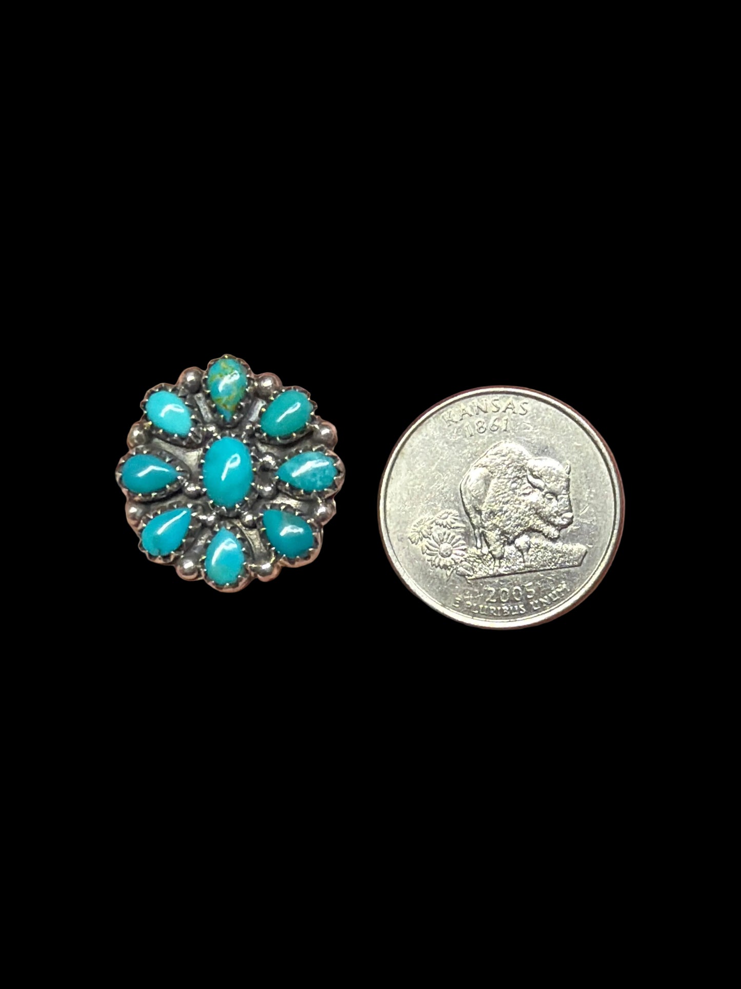 Handcrafted Kingman Turquoise Cluster Ring - size 7