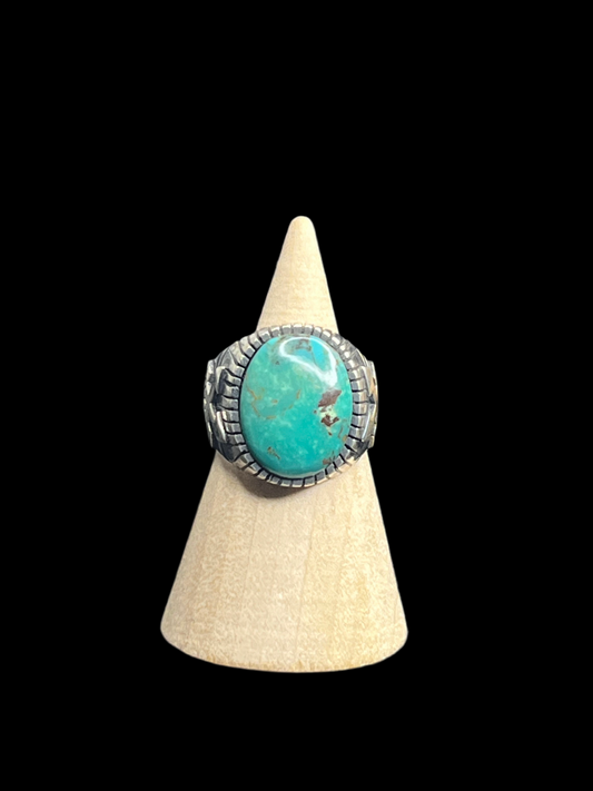 Kingman Turquoise Thick Banded Sterling Silver Ring - size 7