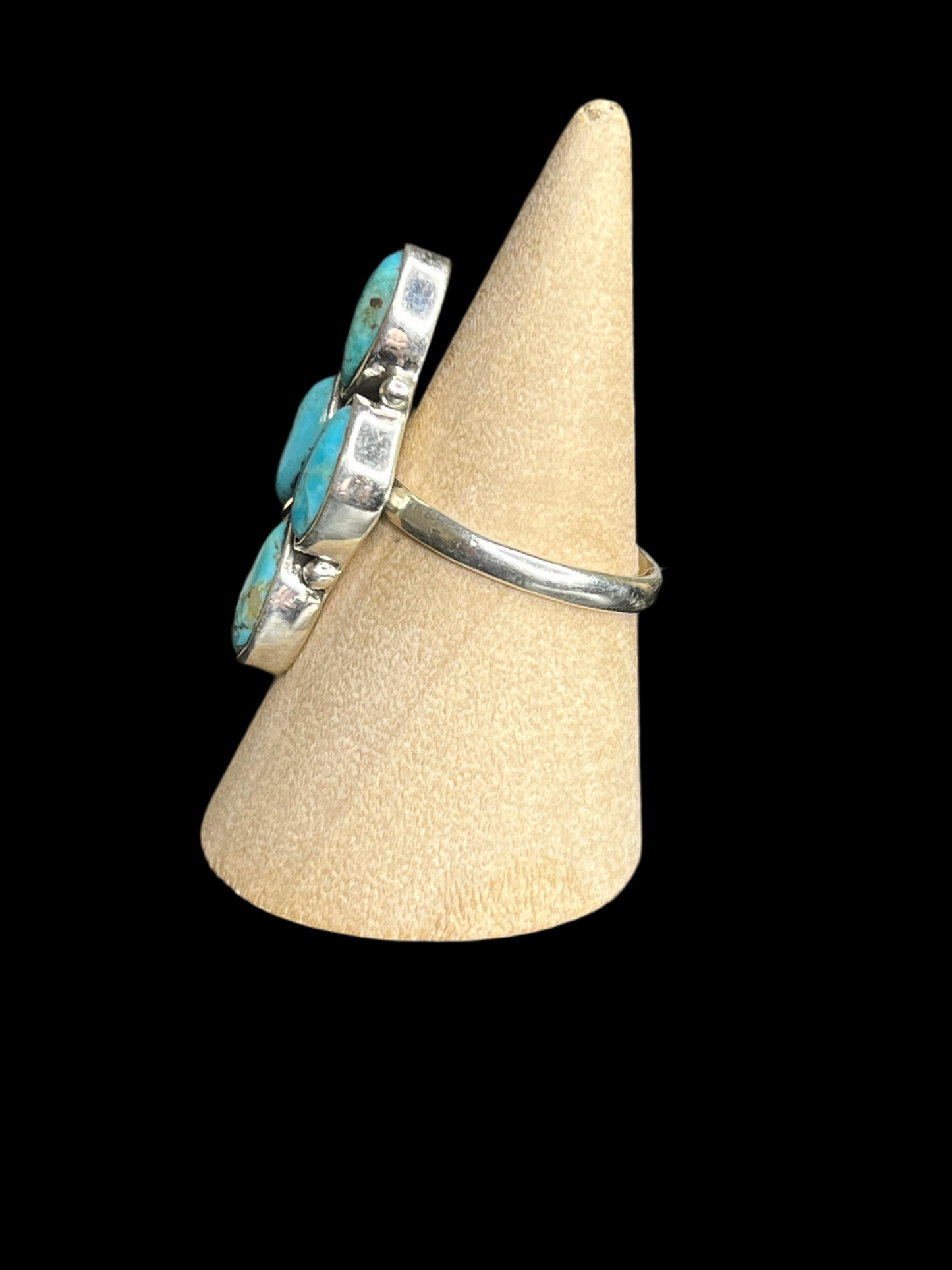 Turquoise Cluster Sterling Silver Ring - size 8.5