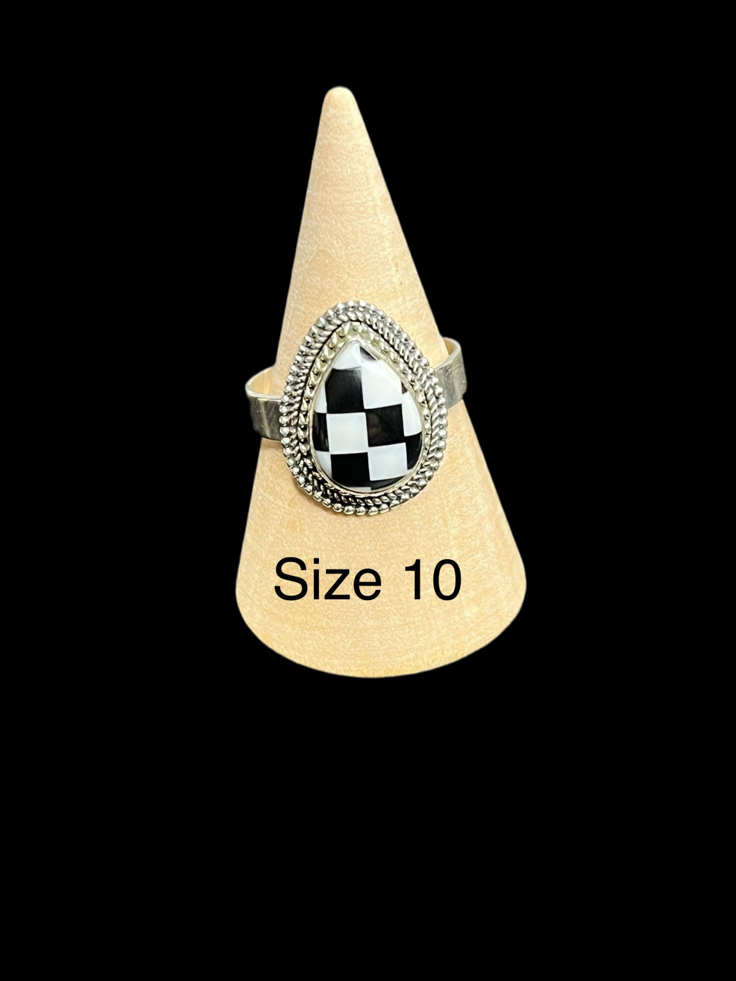 Black Onyx Checker Sterling Silver Rings