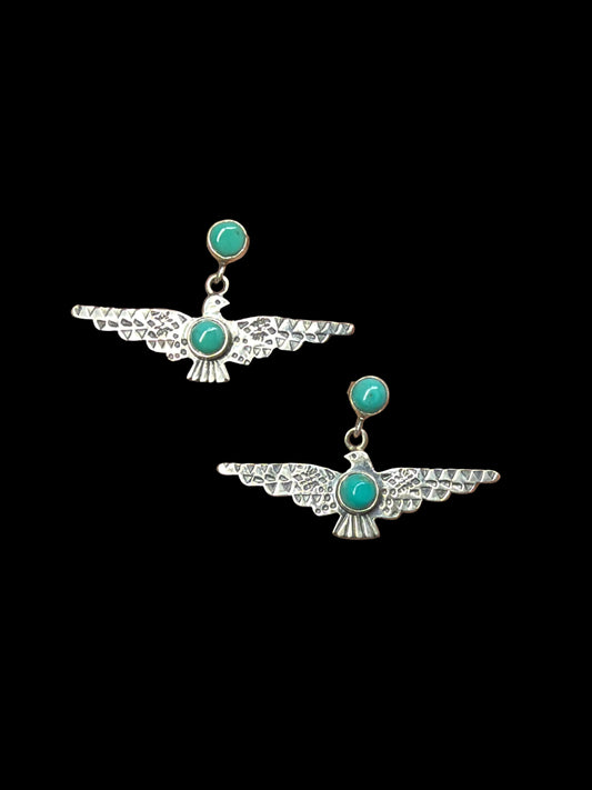 Handcrafted Kingman Turquoise Thunderbird Drop Earrings