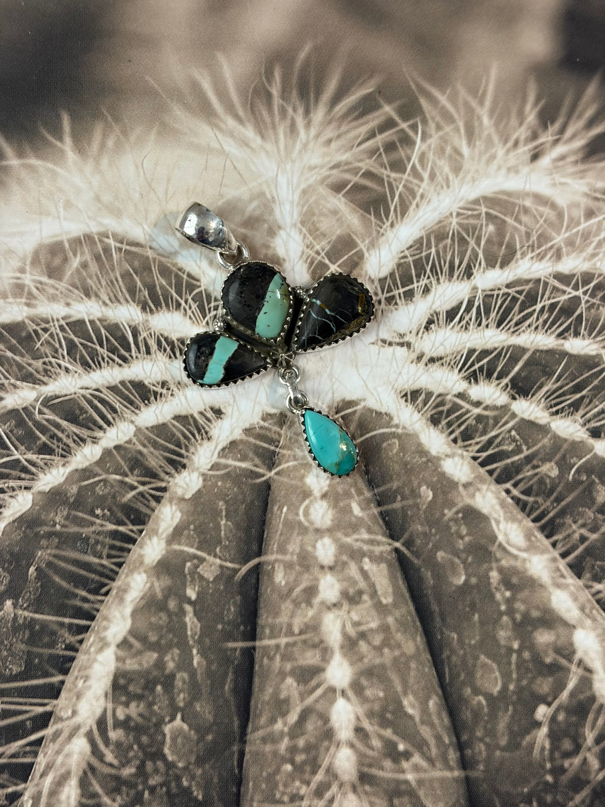 Black Jack & Turquoise Drop Pendant