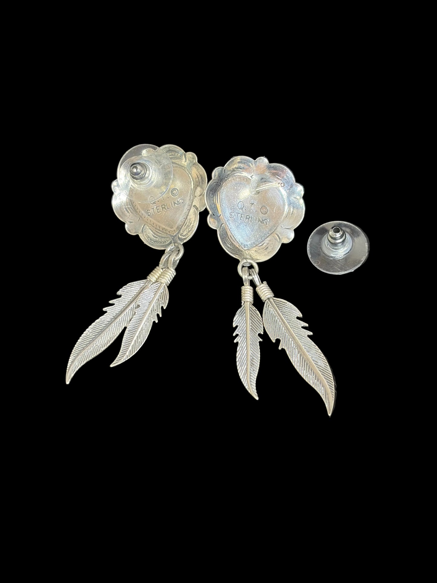 Azurite Post Back Dangle Earrings - signed Q.T
