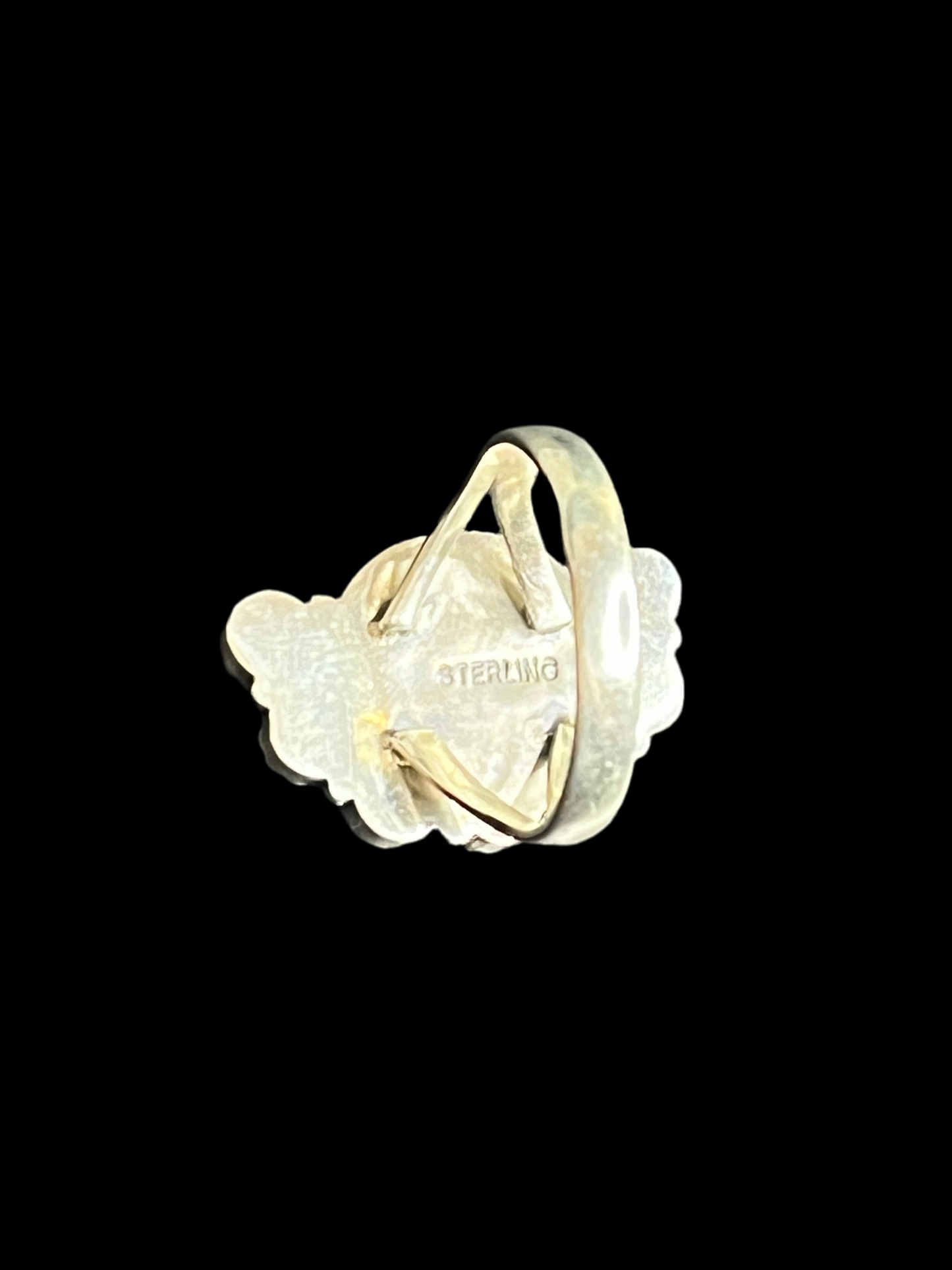 Pink Conch & Kingman Cluster Sterling Silver Ring - size 10.5
