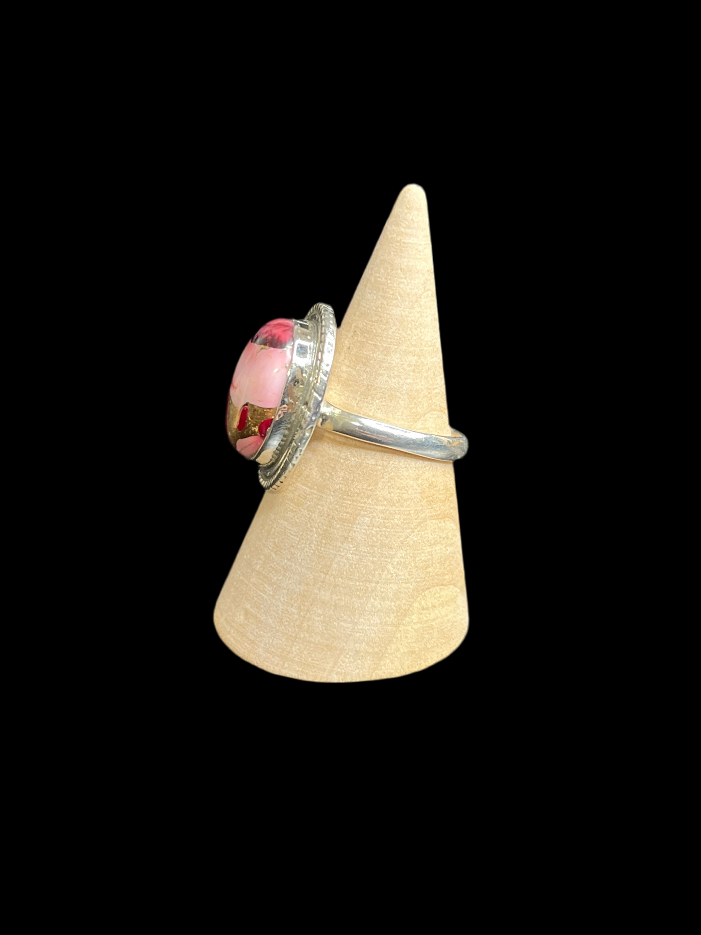 Red Rose Dahlia Turquoise Sterling Silver Ring - Adjustable