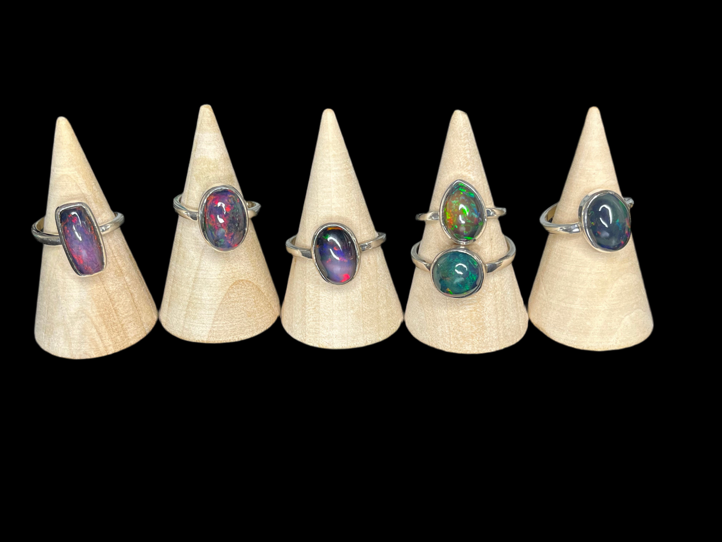 Black Ethiopian Fire Opal Sterling Silver Rings - Adjustable