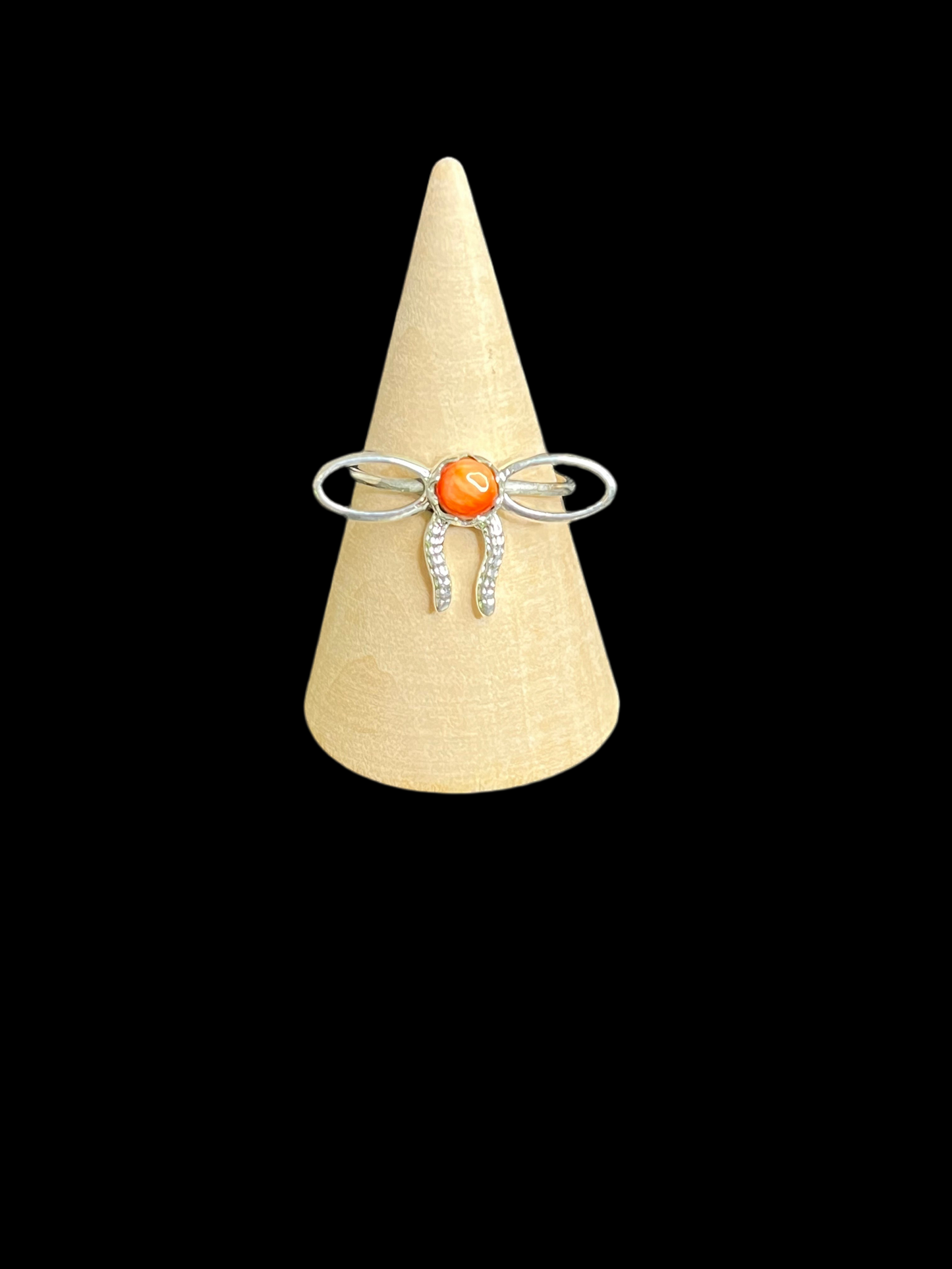 Orange Spiny Bow Sterling Silver Ring - size 9