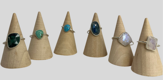 Natural Stone Sterling Silver Flat Stacker Rings