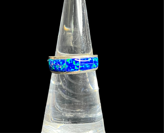 Blue Lab Opal Sterling Silver Ring Size 4.5 - Artist Signed