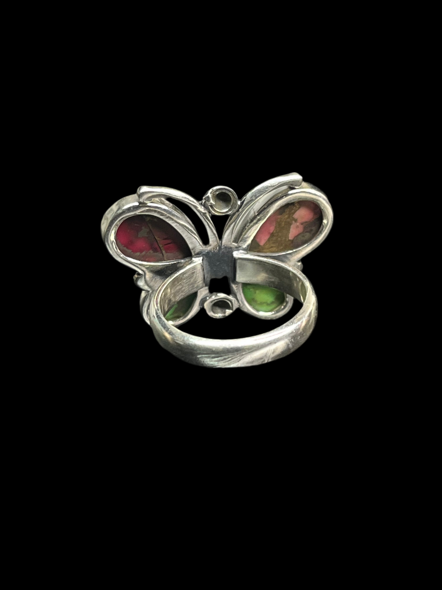 Red Dahlia & Green Mojave Turquoise Butterfly Ring - size 6