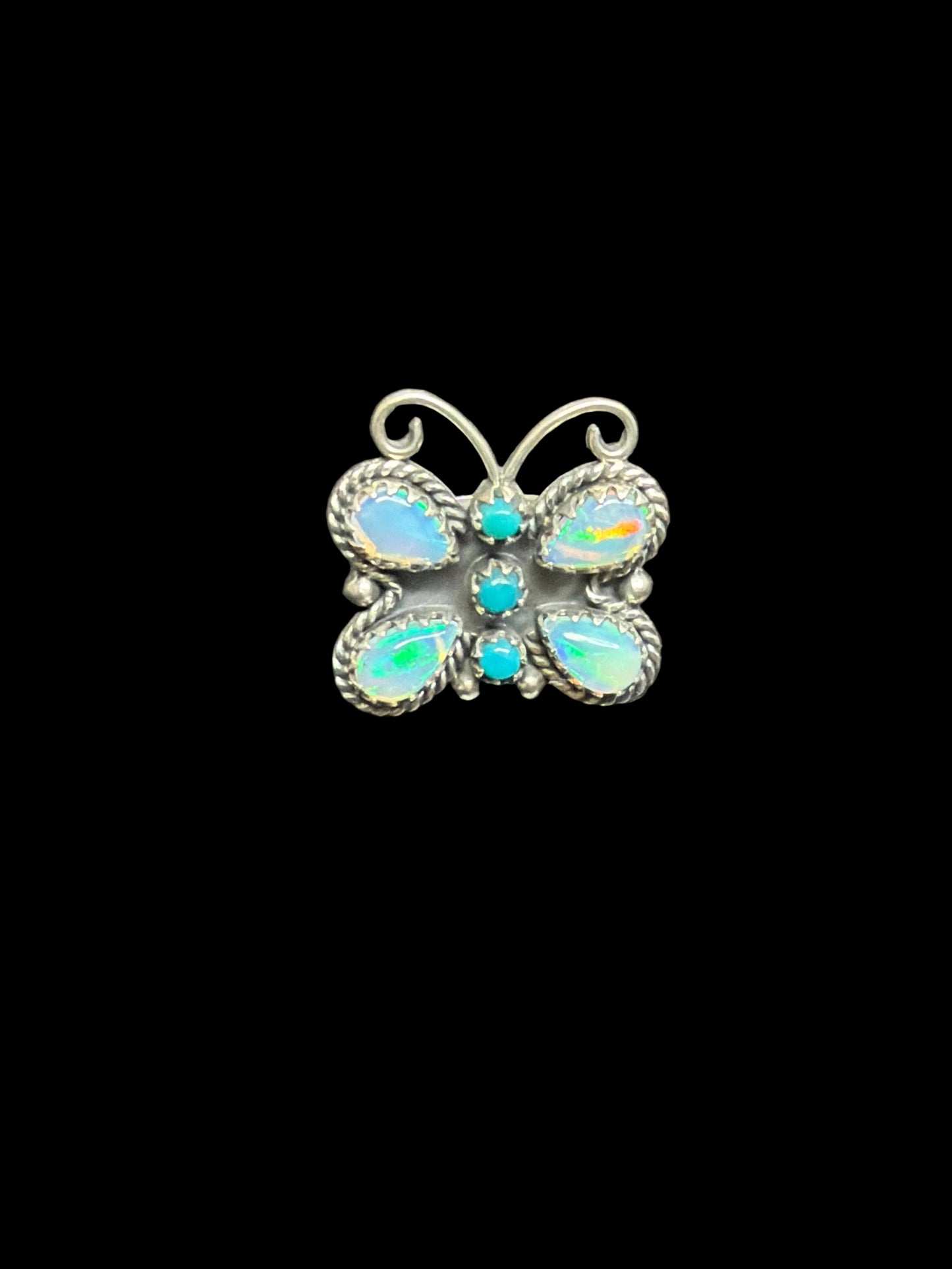 Handcrafted Opal & Kingman Turquoise Butterfly Rings