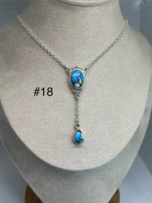 Lariat Necklace - Blue Dahlia & Moonstone