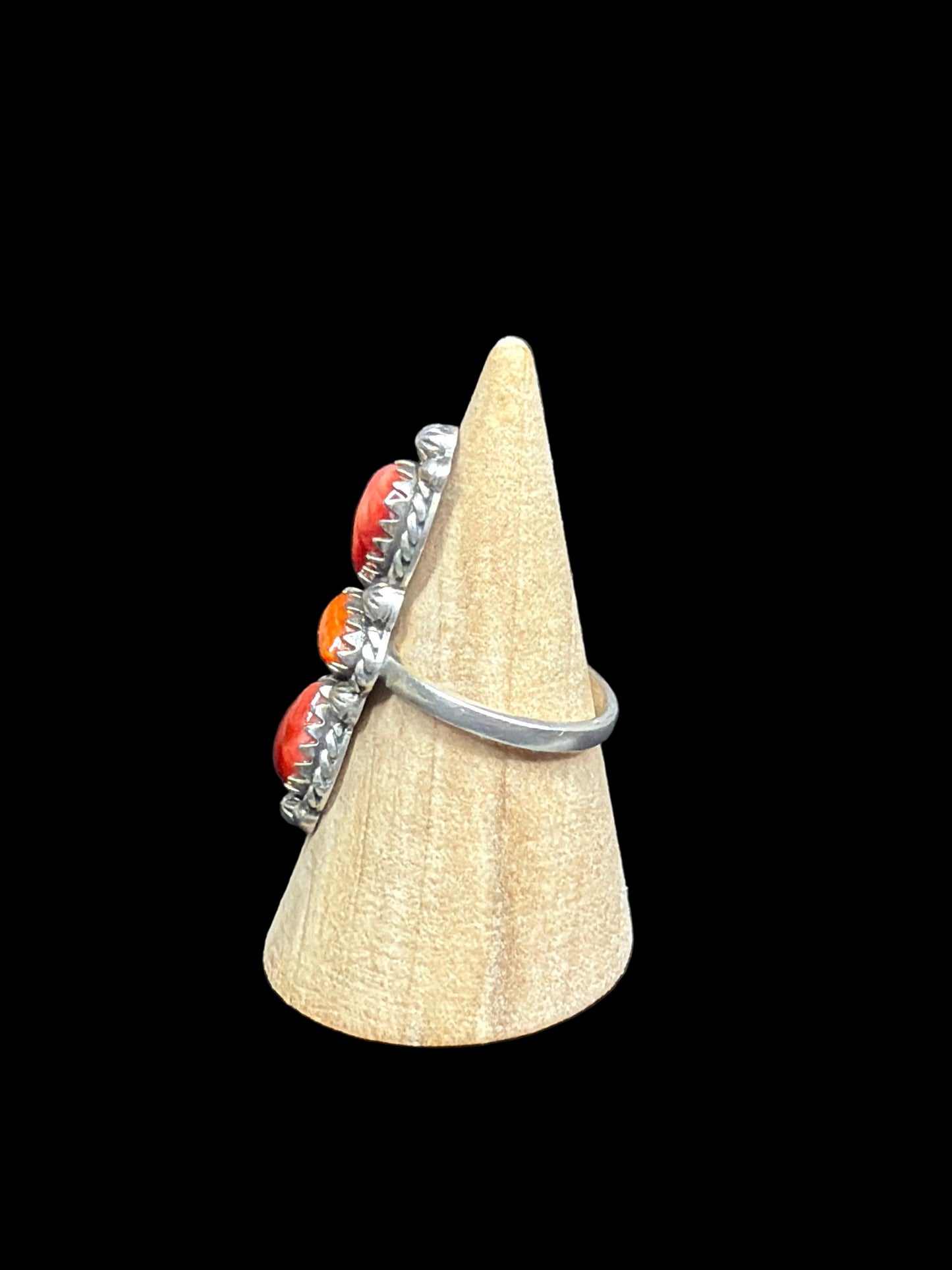Handcrafted Red & Orange Spiny Ring - size 7.5