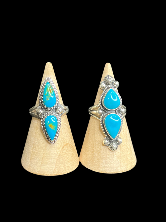 Double Kingman Turquoise Rings - size 7