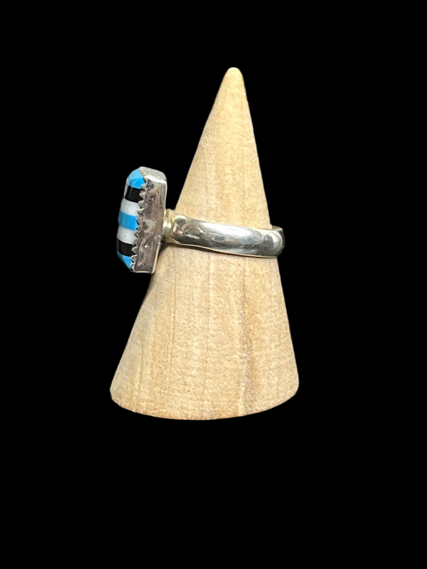 Enamel Striped Sterling Silver Ring - size 7