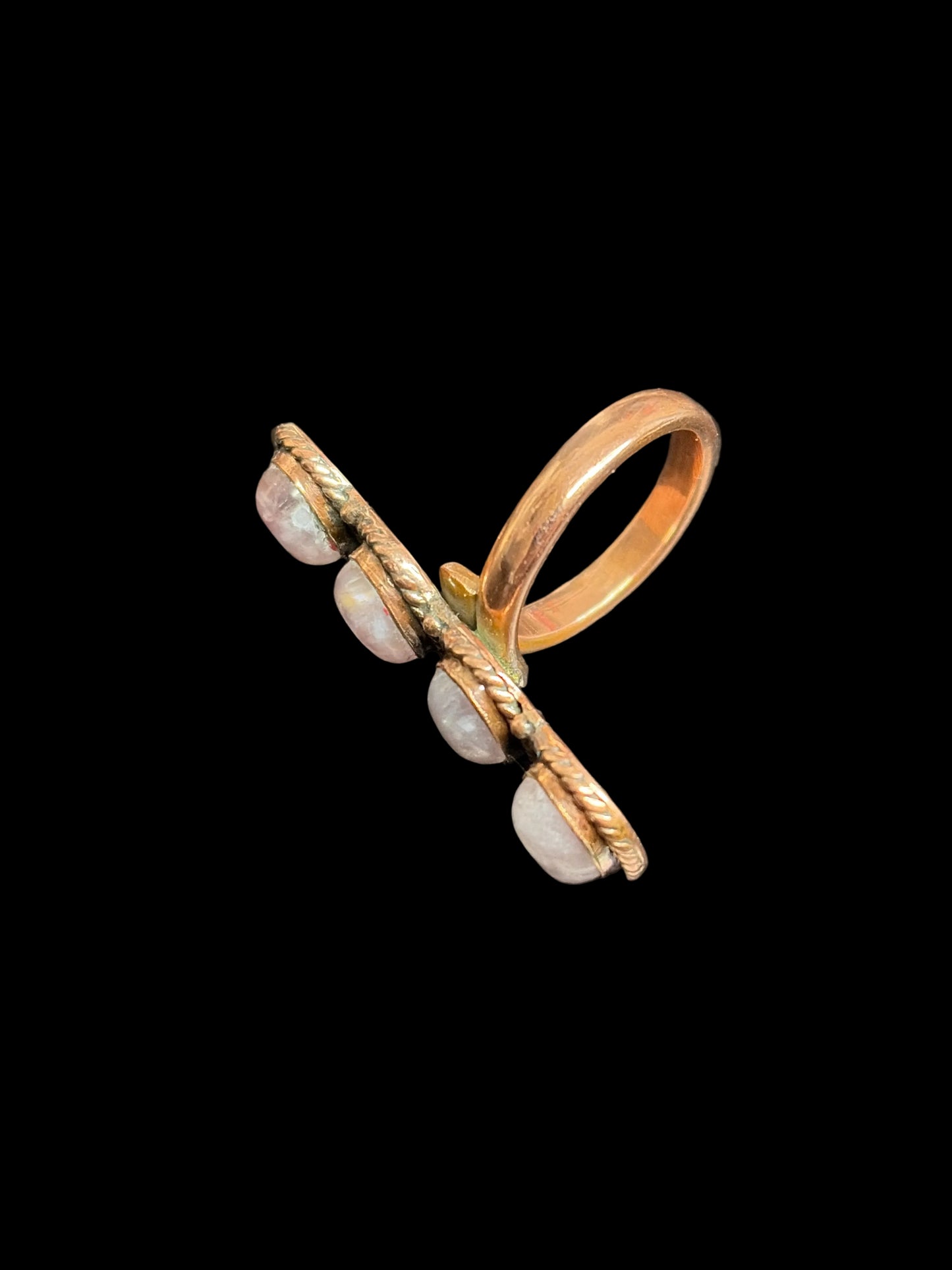 Copper - Pink Moonstone Crawler Ring - Adjustable