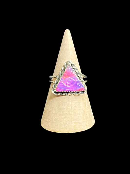 Aurora Opal Eye of Providence Ring - size 8