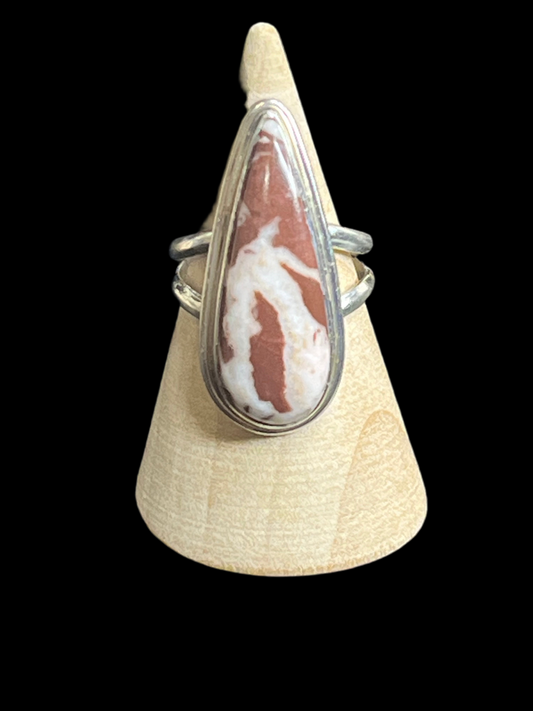 Red Zebra Jasper Sterling Silver Ring - size 8