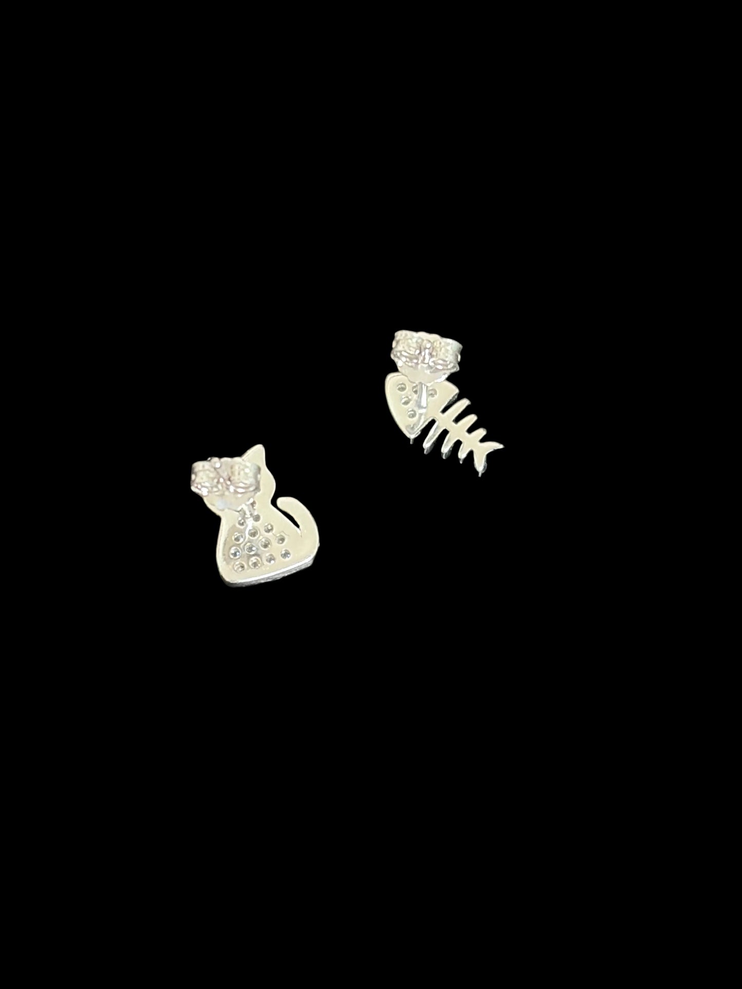 Sterling & CZ Cat/Fish Earrings