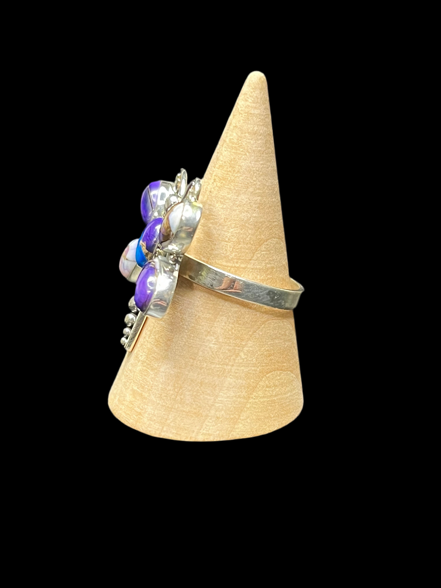 Purple Dahlia Dragonfly Sterling Silver Ring - size 10.25