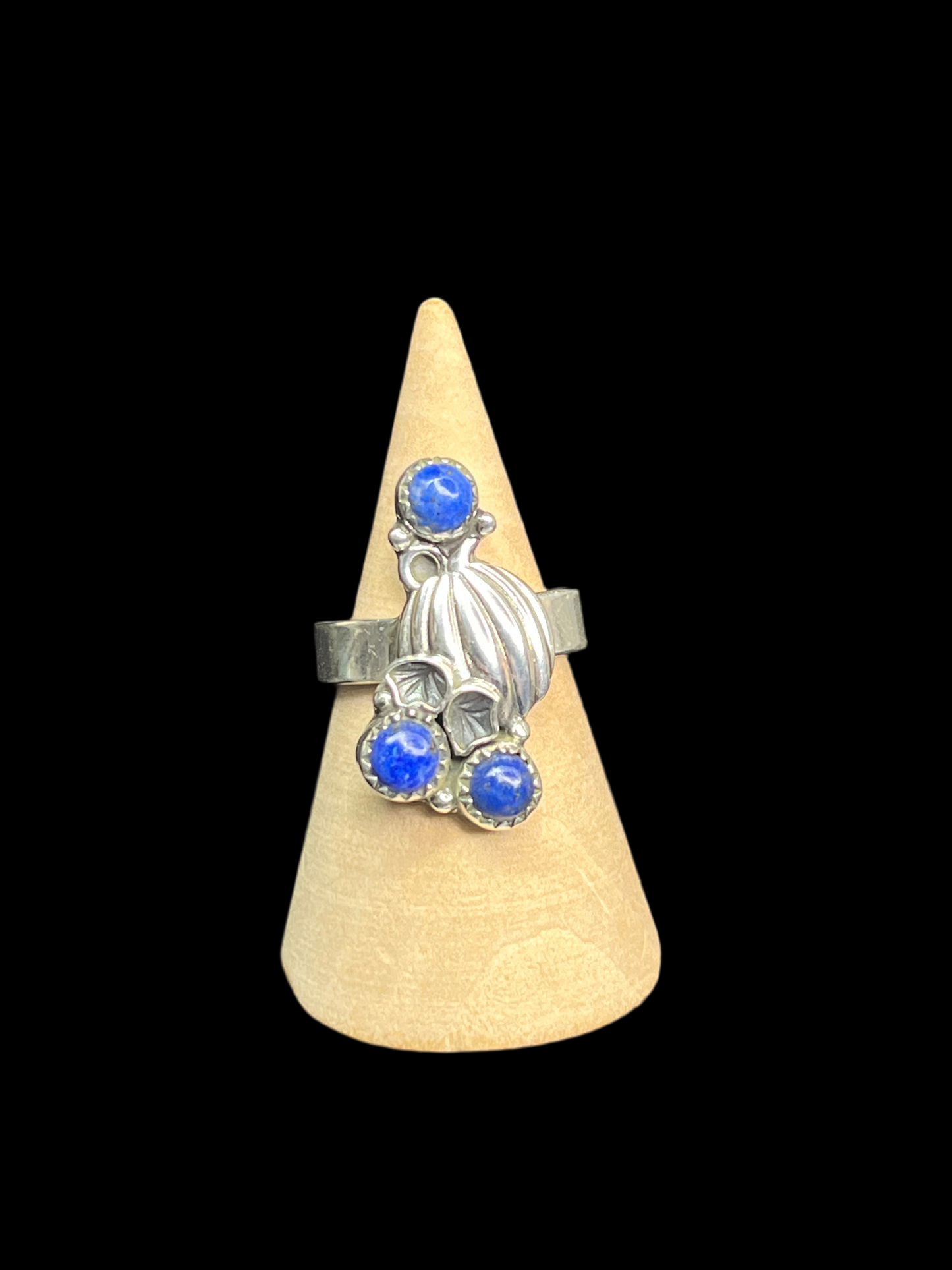 Pumpkin & Leaves Lapis Lazuli Ring - Adjustable