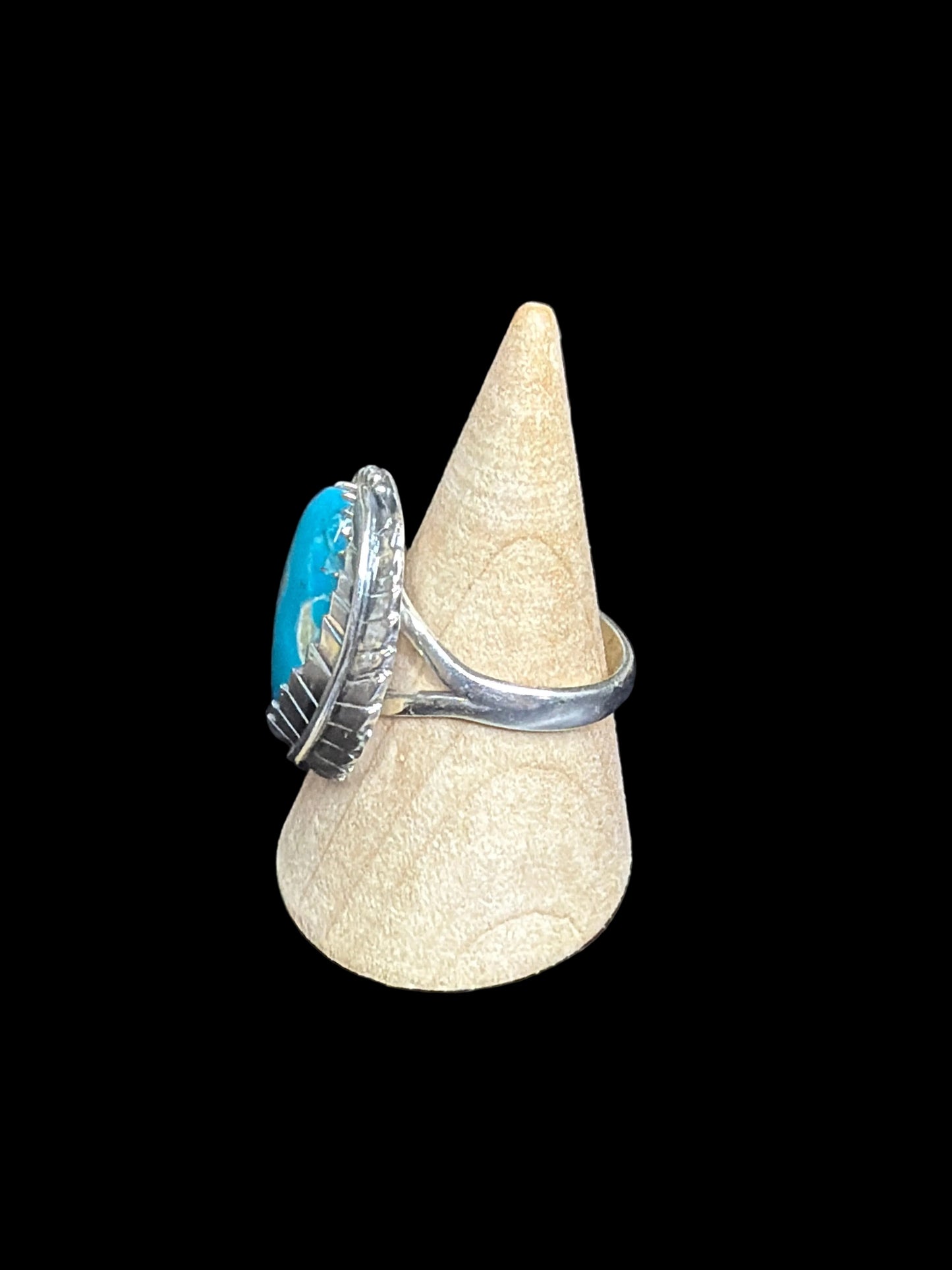 Handcrafted Kingman Turquoise With Quartz Inclusions Ring - size 10