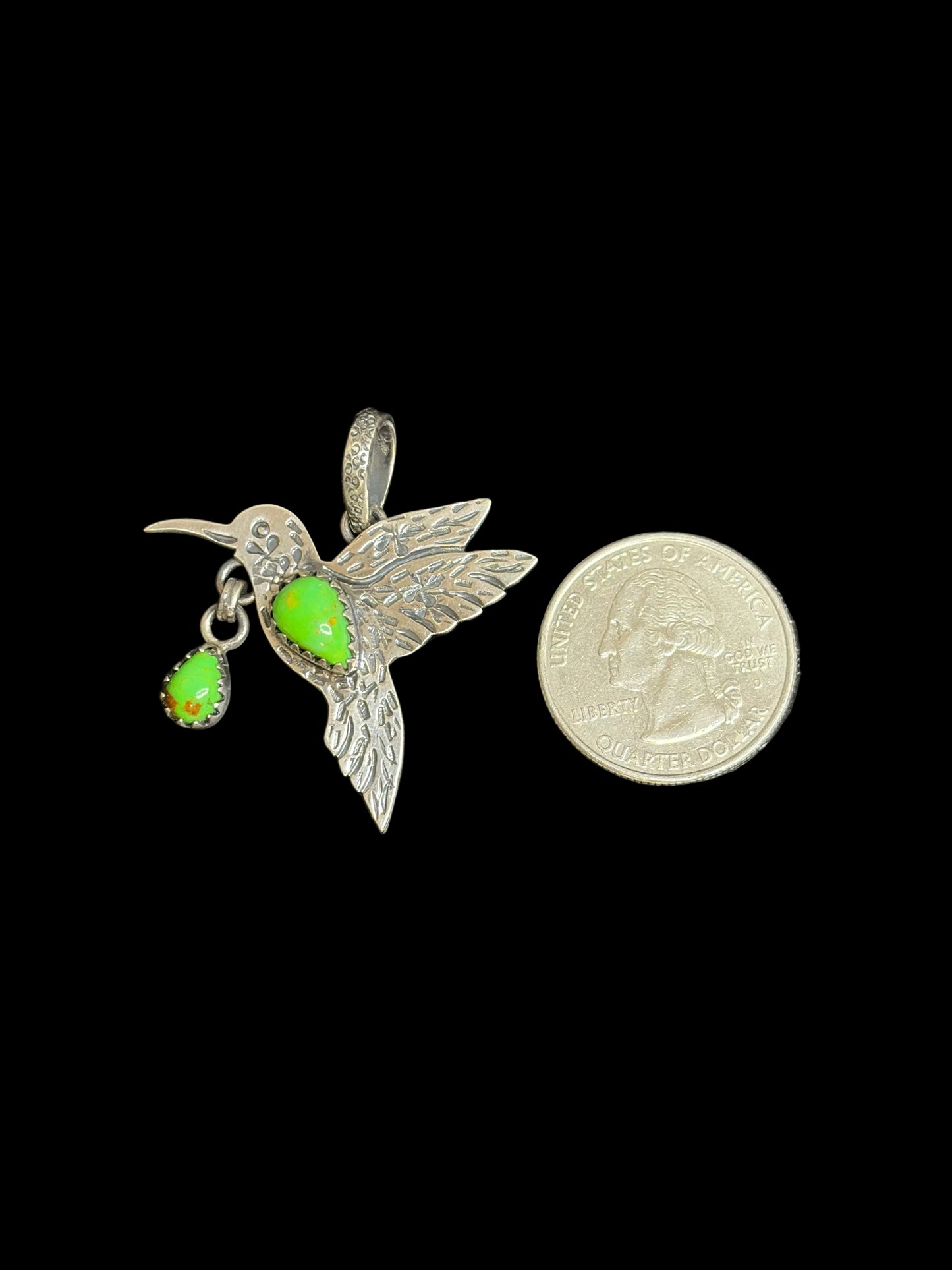 Handcrafted Green Mohave Turquoise Hummingbird Pendant