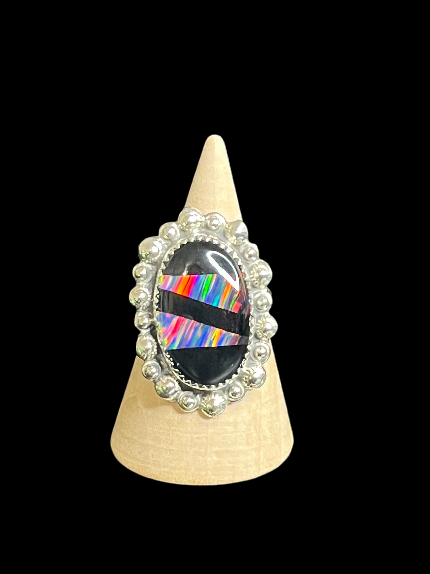 Aurora Opal & Onyx Ring - Adjustable